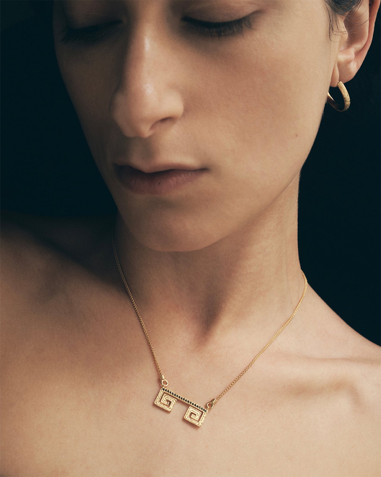 Temple of the Sun Greca Pave Necklace Gold Vermeil