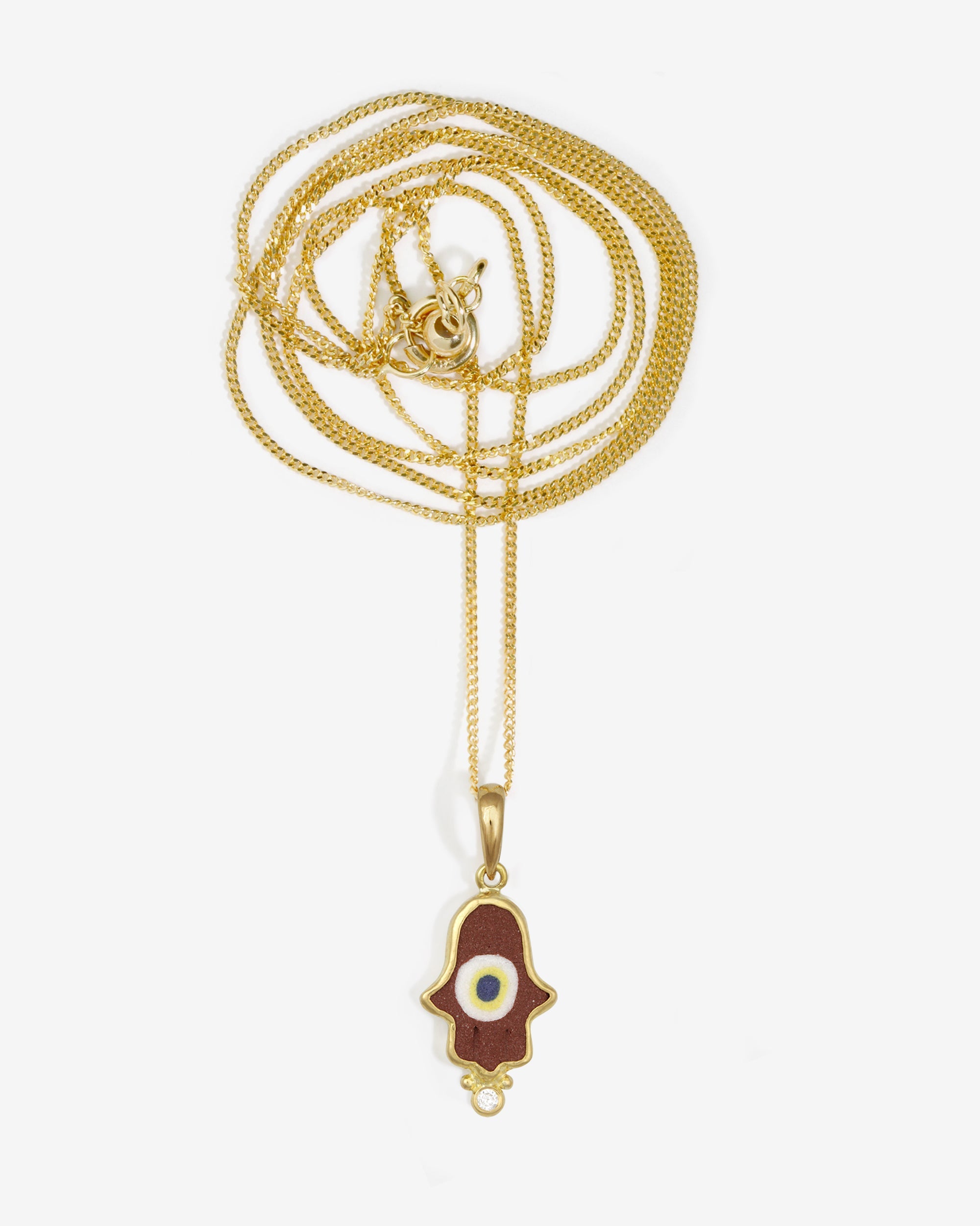 Temple of the Sun Hamsa Rust Necklace White Diamond Solid Gold