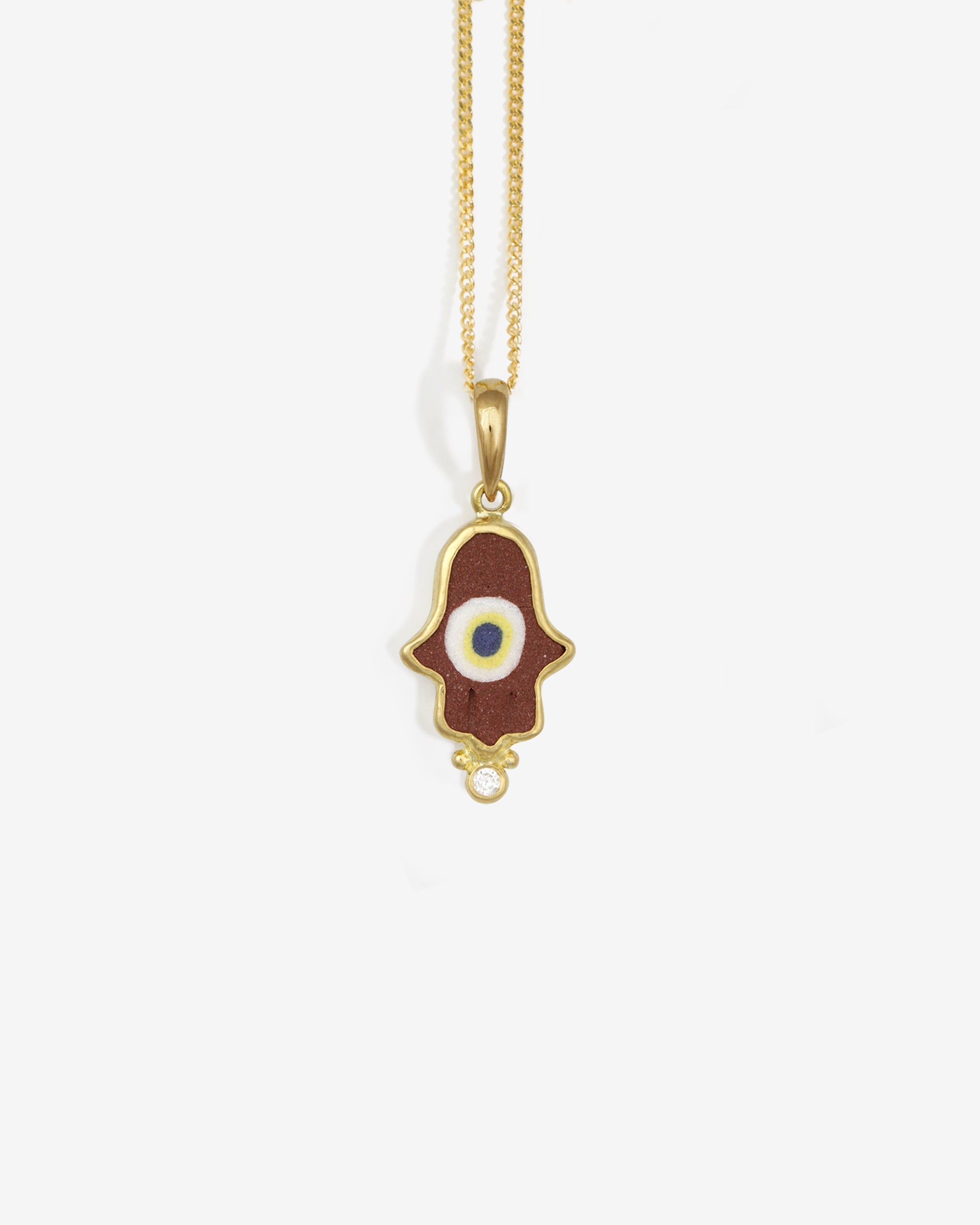 Temple of the Sun Hamsa Rust Necklace White Diamond Solid Gold