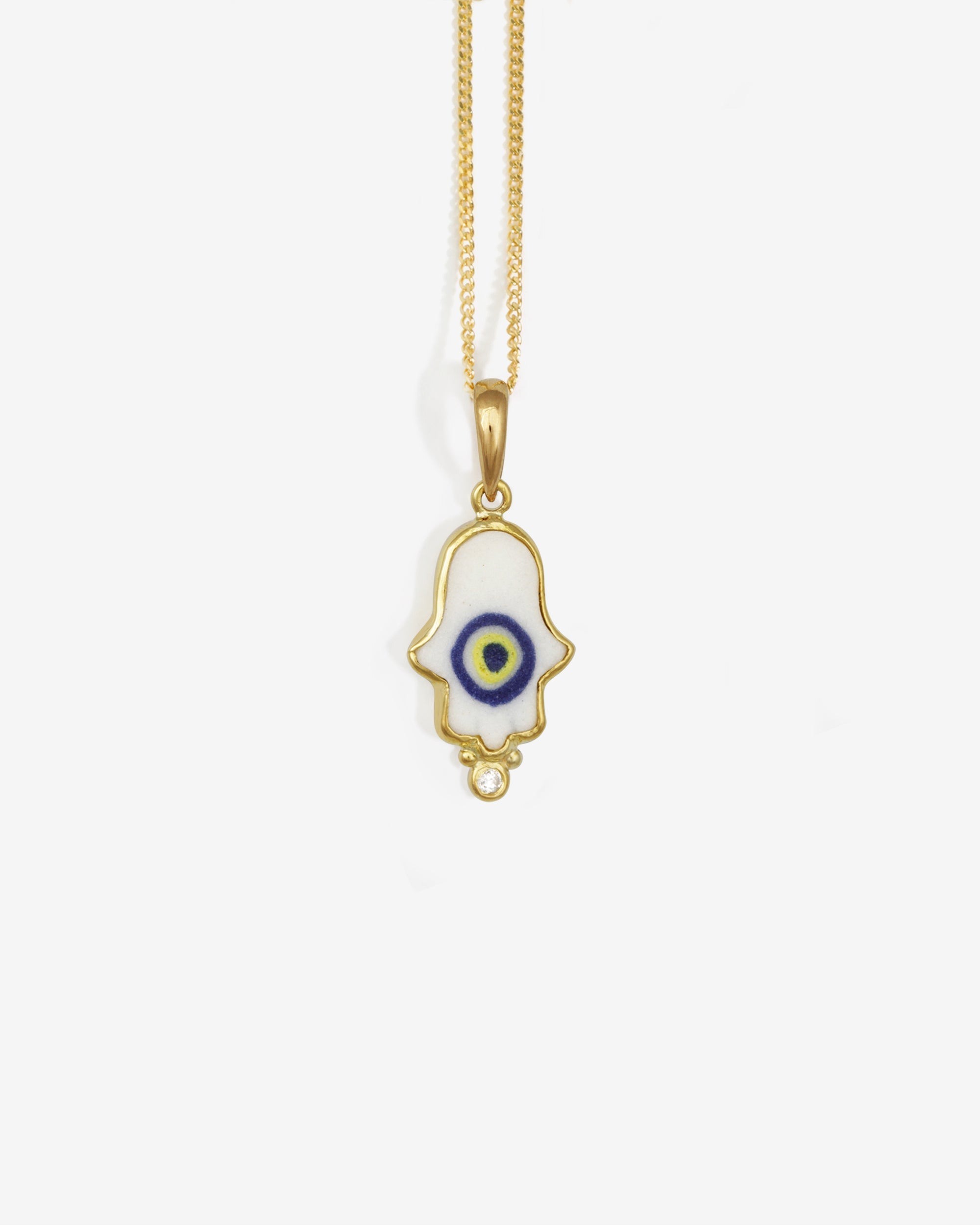 Temple of the Sun Hamsa White Necklace White Diamond Solid Gold