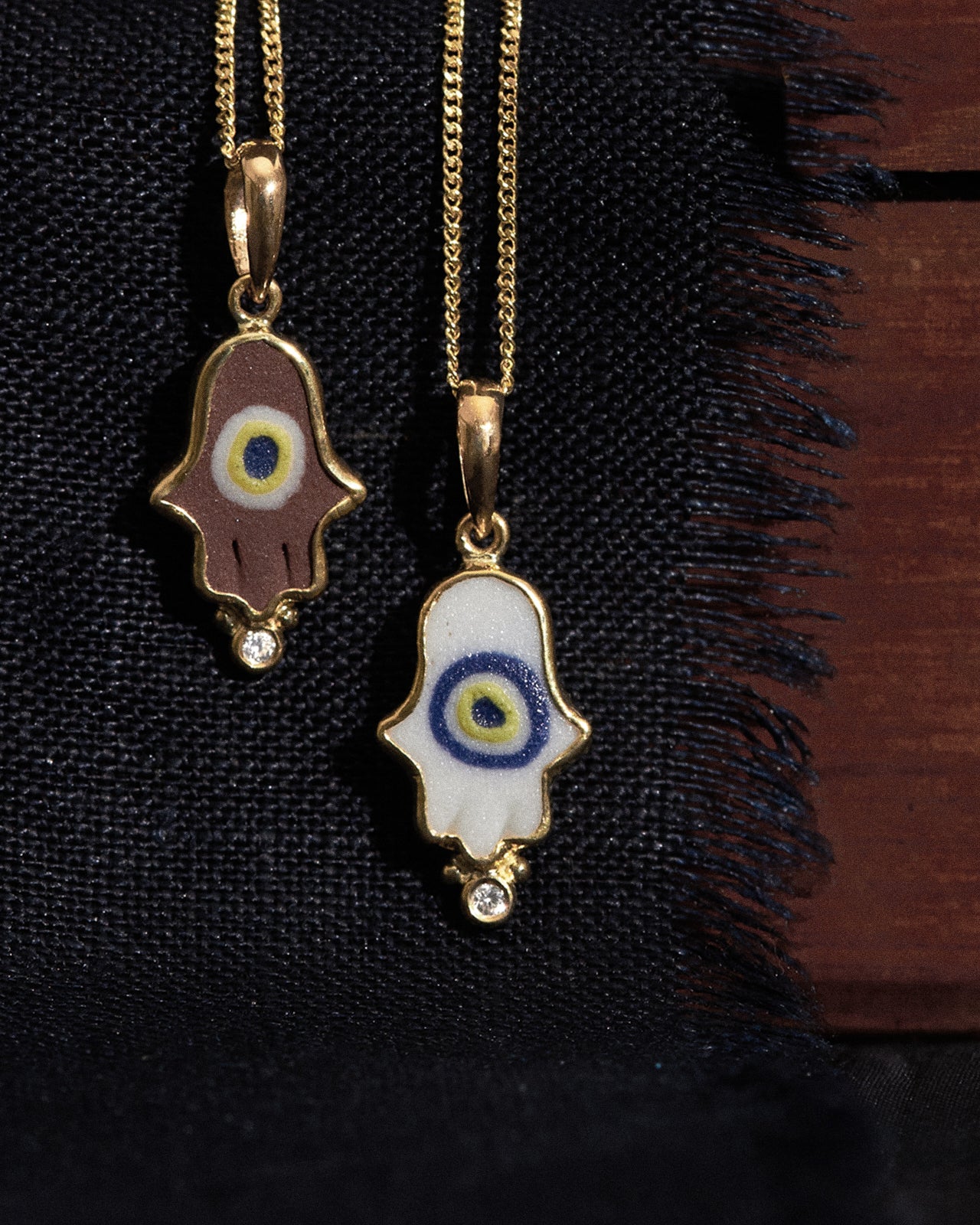 Temple of the Sun Hamsa White Necklace White Diamond Solid Gold
