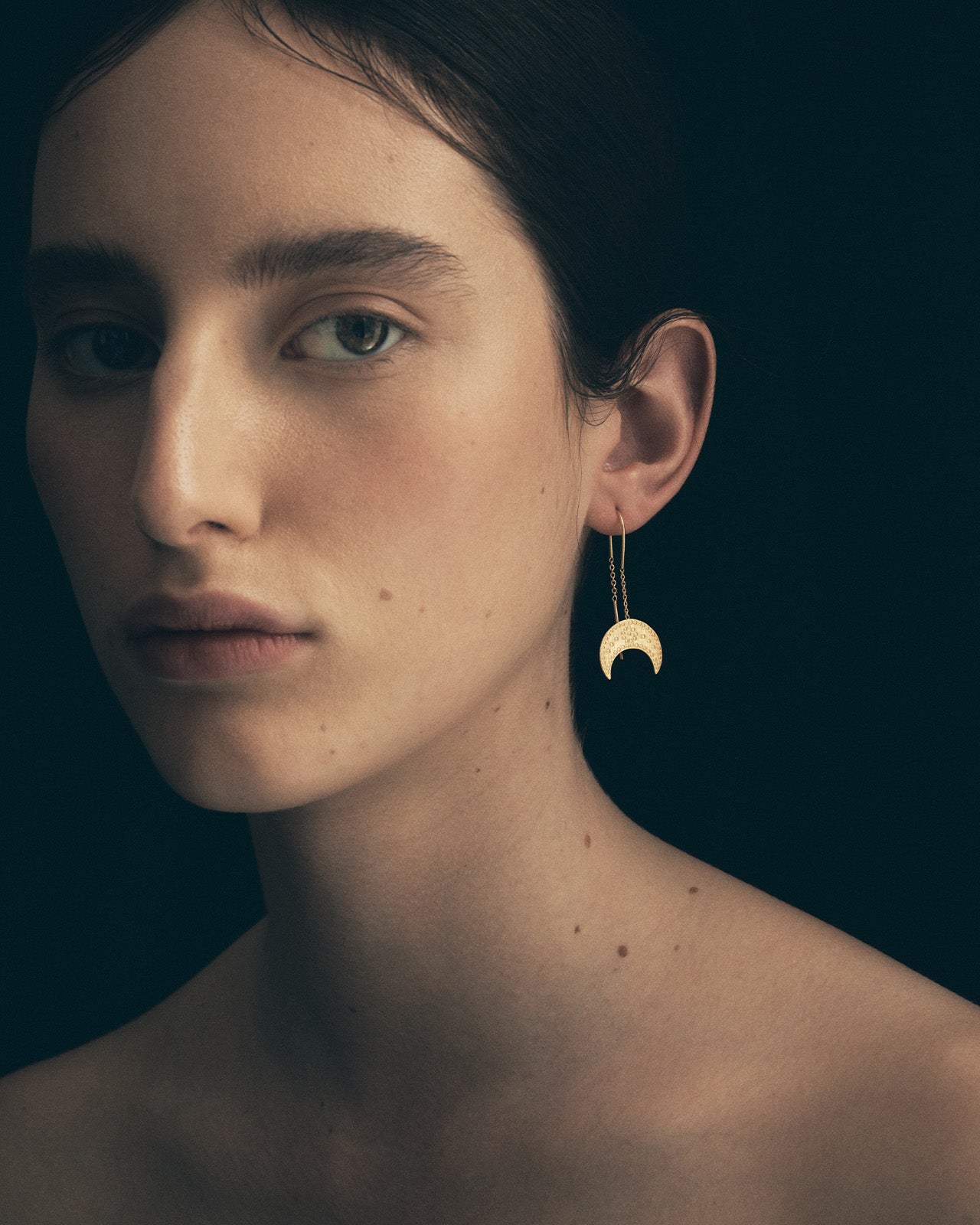 Temple of the Sun Hanging Moon Earrings Gold Vermeil