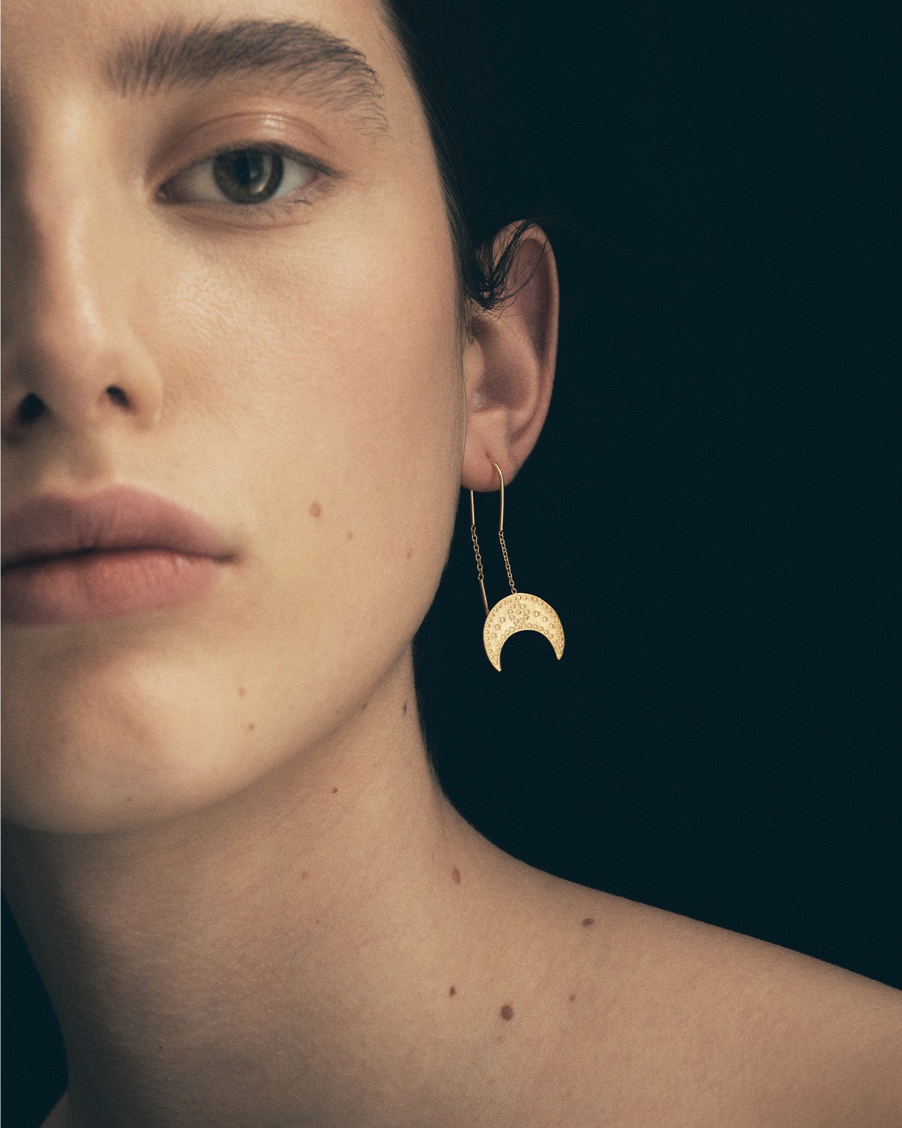 Temple of the Sun Hanging Moon Earrings Gold Vermeil
