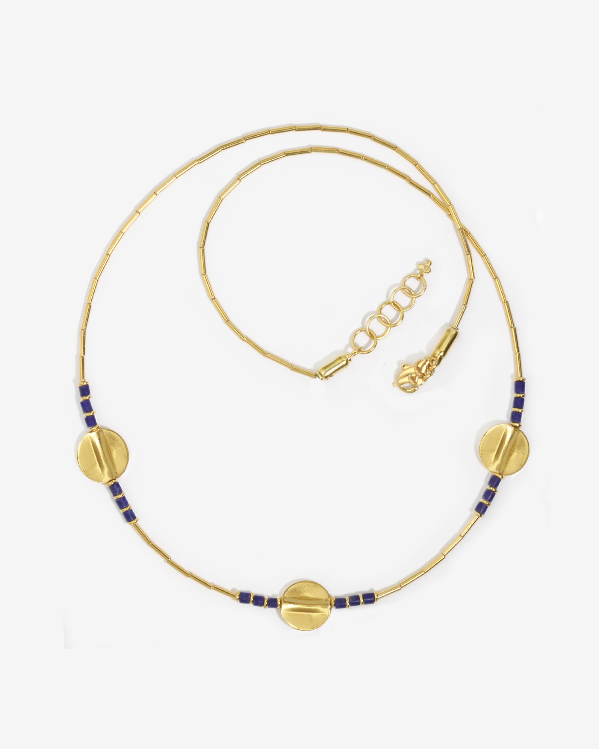Temple of the Sun Ionia Disc Necklace Lapis Solid Gold