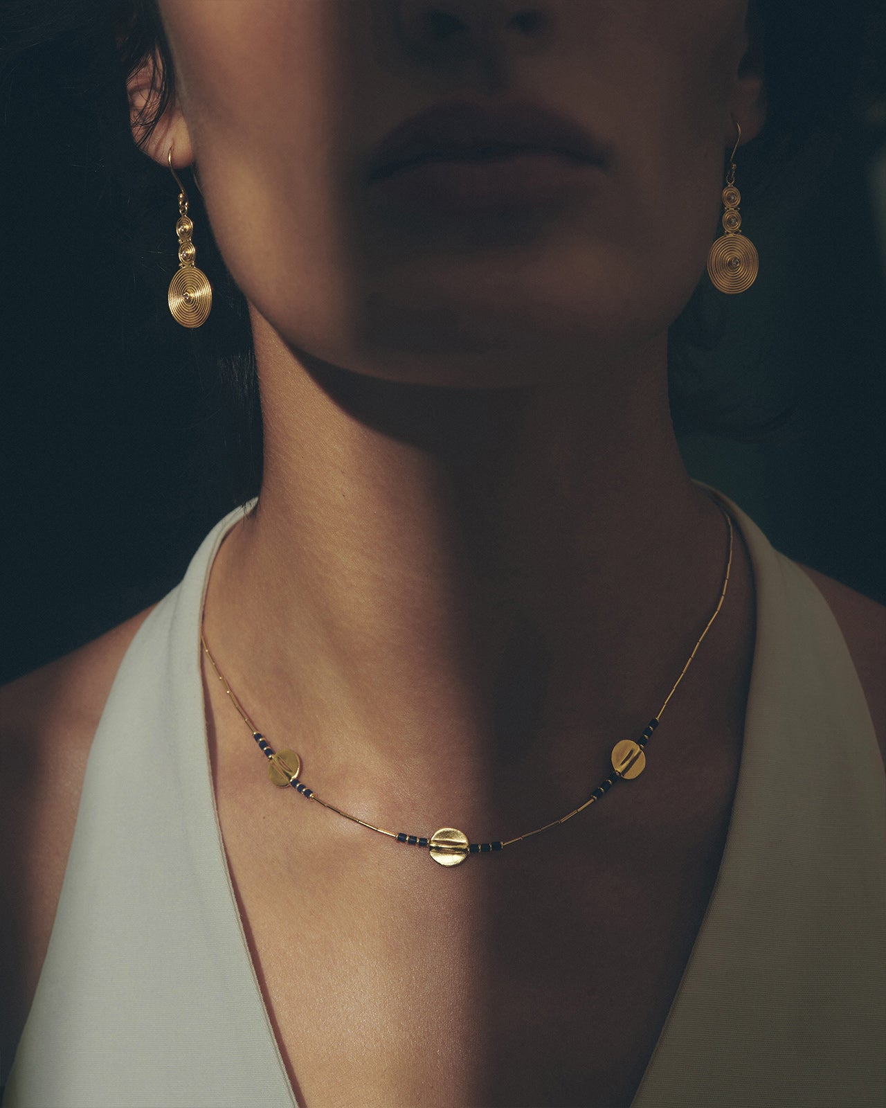 Temple of the Sun Ionia Disc Necklace Lapis Solid Gold