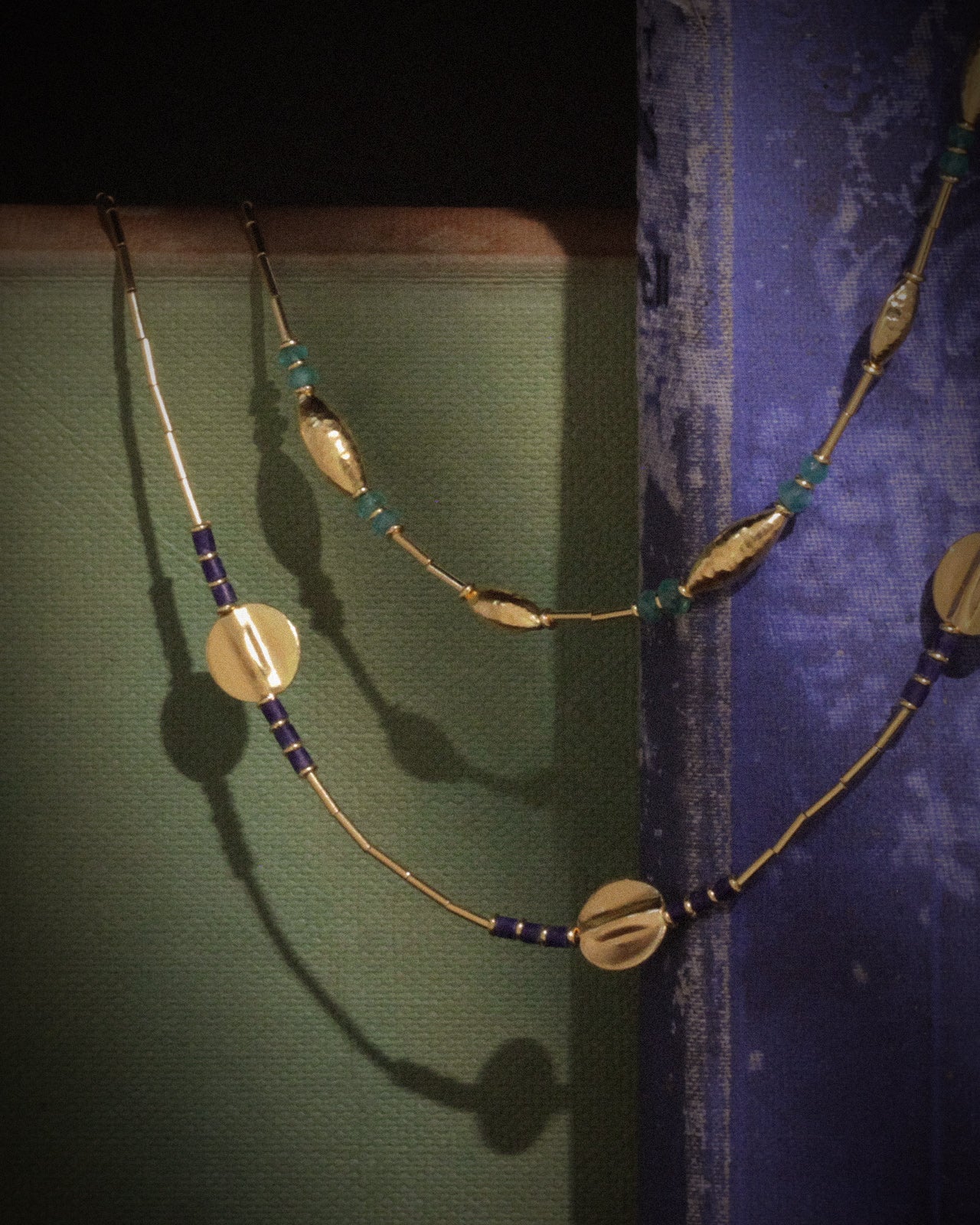 Temple of the Sun Ionia Disc Necklace Lapis Solid Gold