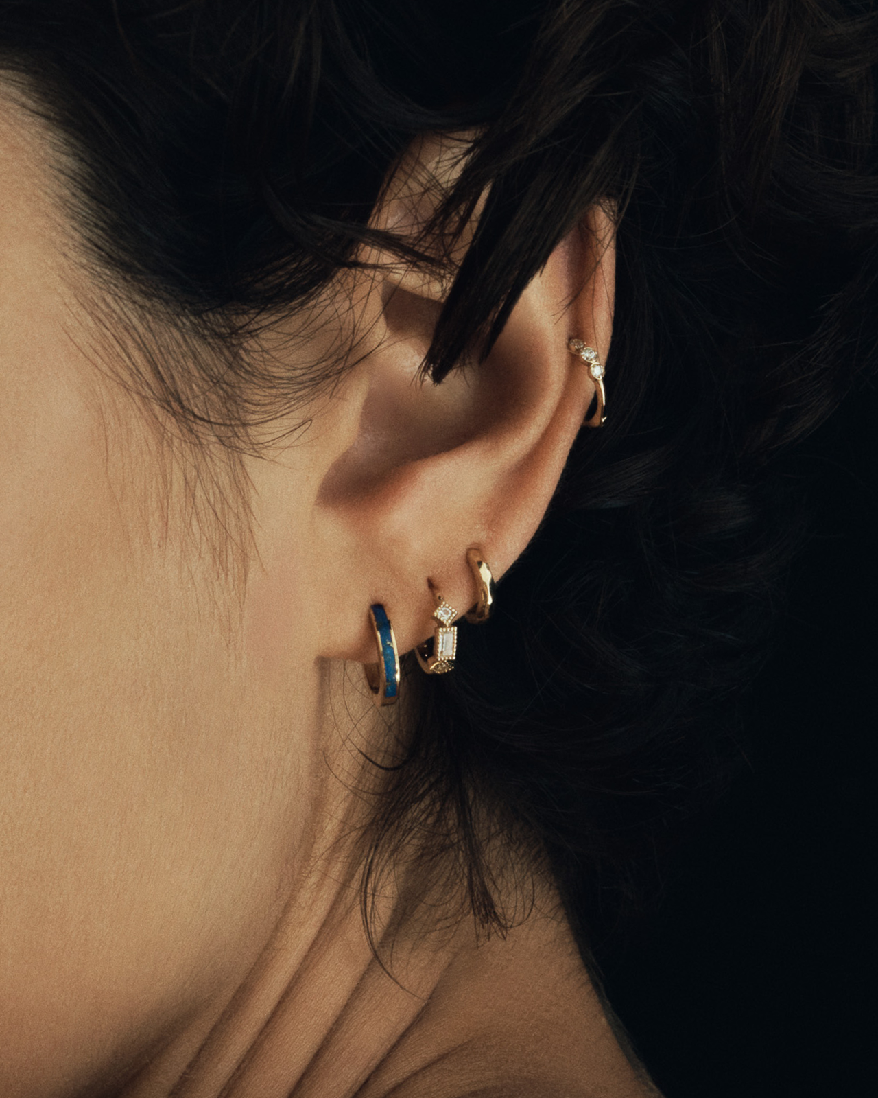 Temple of the Sun Jewellery Lana Single Huggie White Sapphire Solid Gold