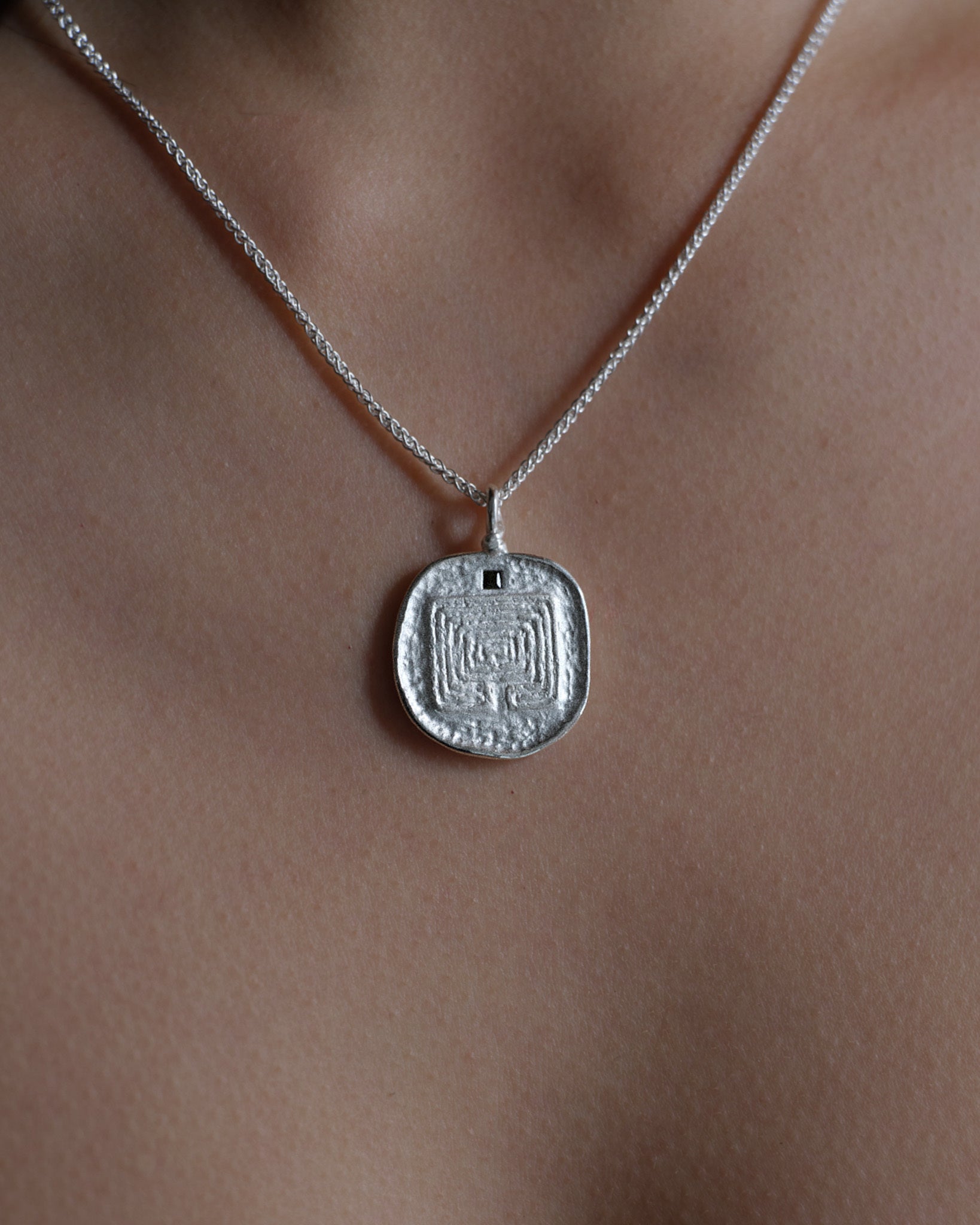 Temple of the Sun Labyrinth Necklace Silver