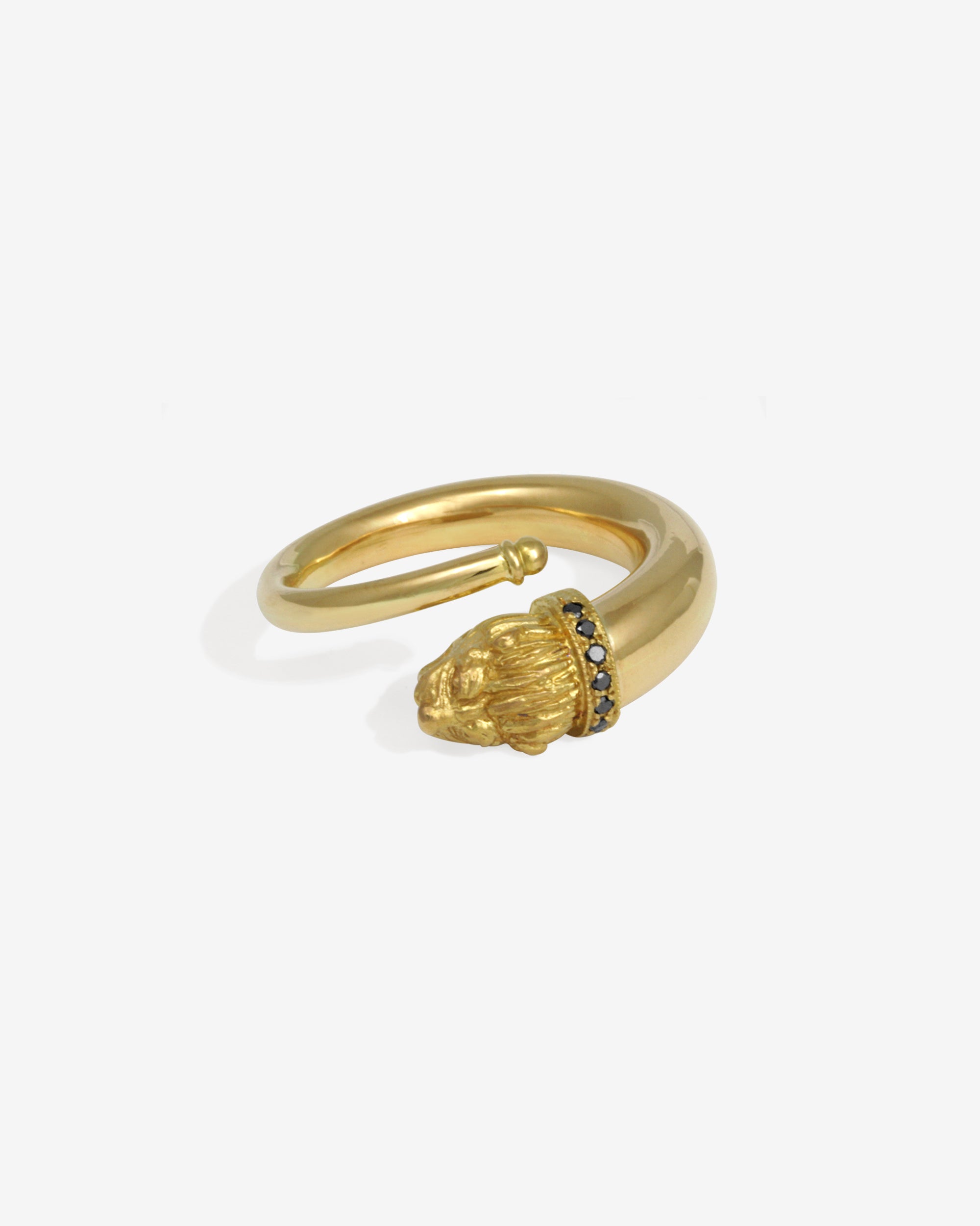 Temple of the Sun Loulon Lion Ring Black Diamond Solid Gold