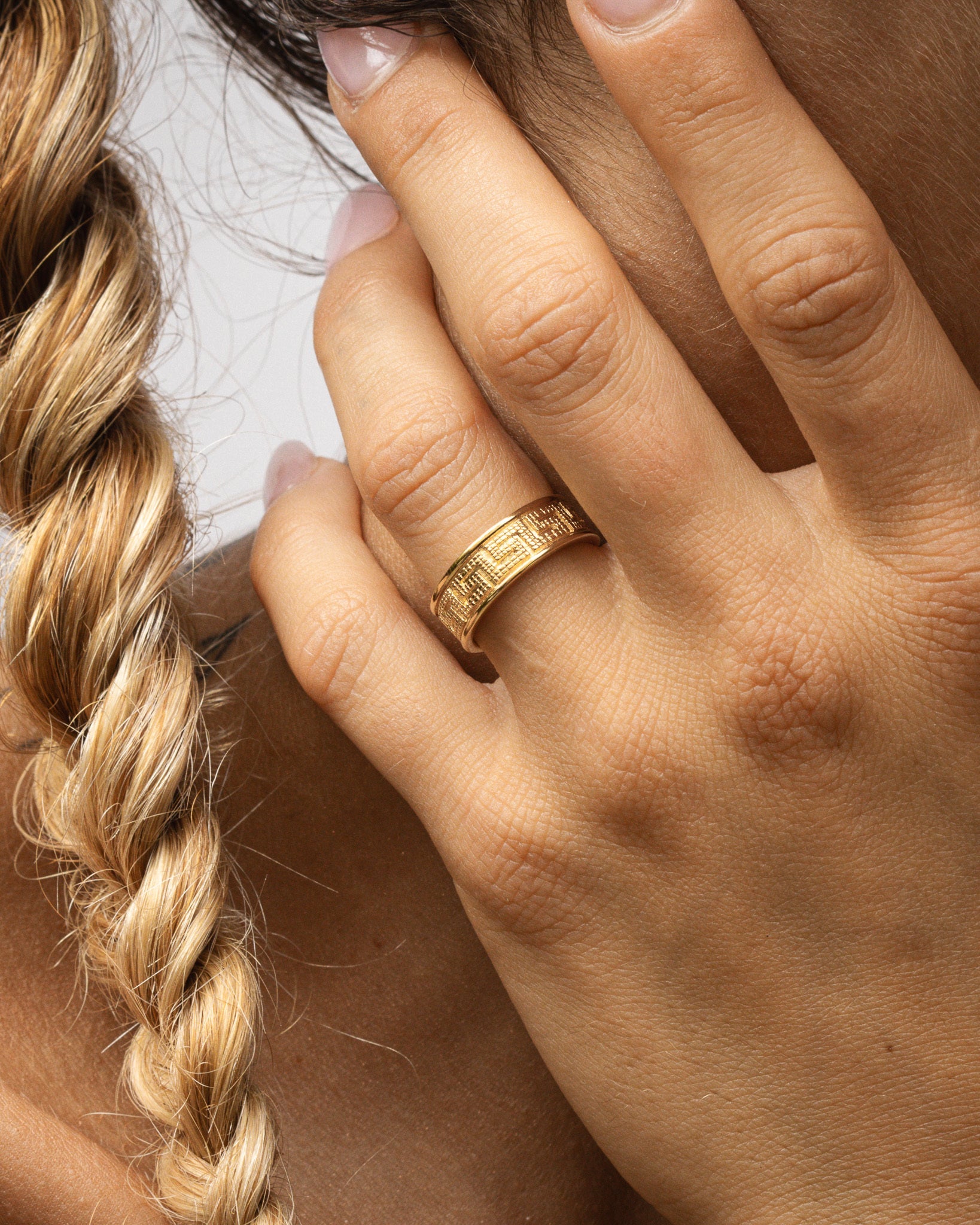 Temple of the Sun Meander Ring Gold Vermeil