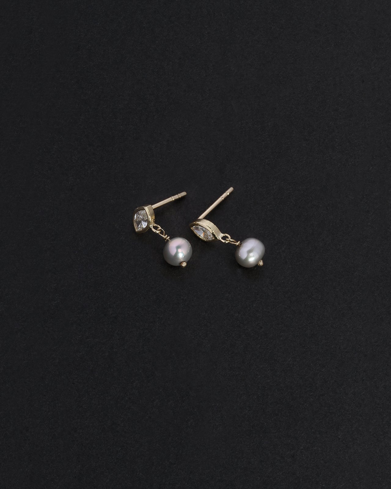 Temple of the Sun Mer Drop Earrings Pearl Diamond Solid Gold
