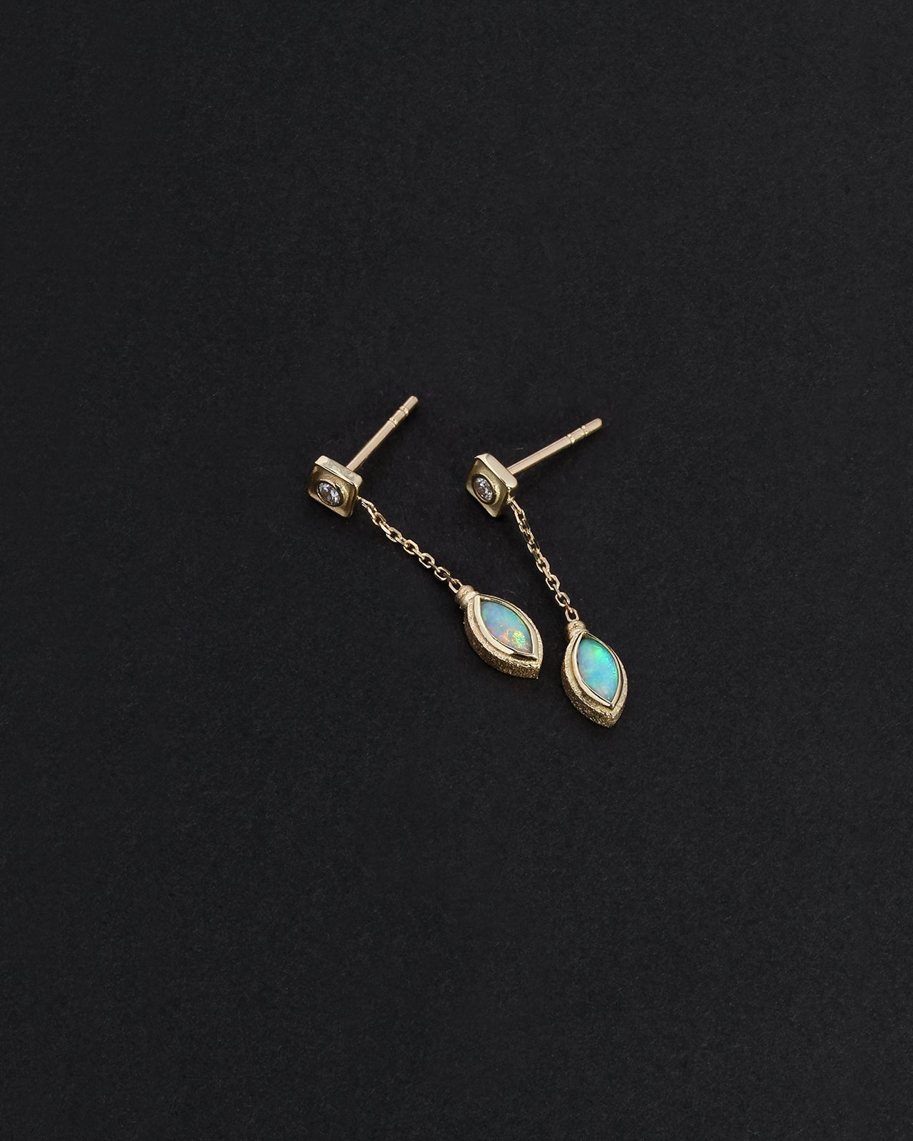 Temple of the Sun Mer Earrings Marquise Opal Diamond Solid Gold