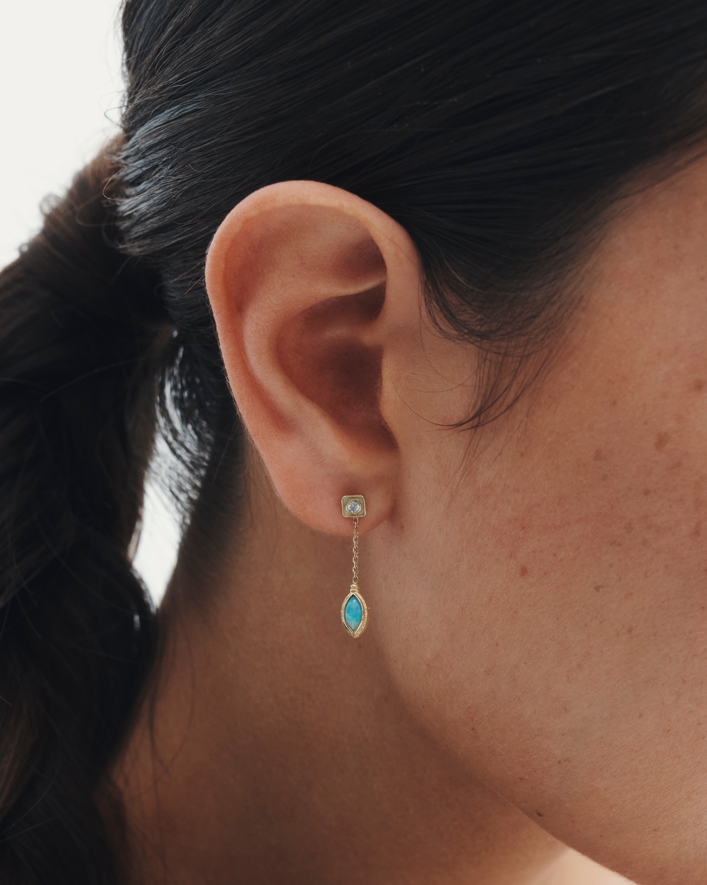 Temple of the Sun Mer Earrings Marquise Opal Diamond Solid Gold