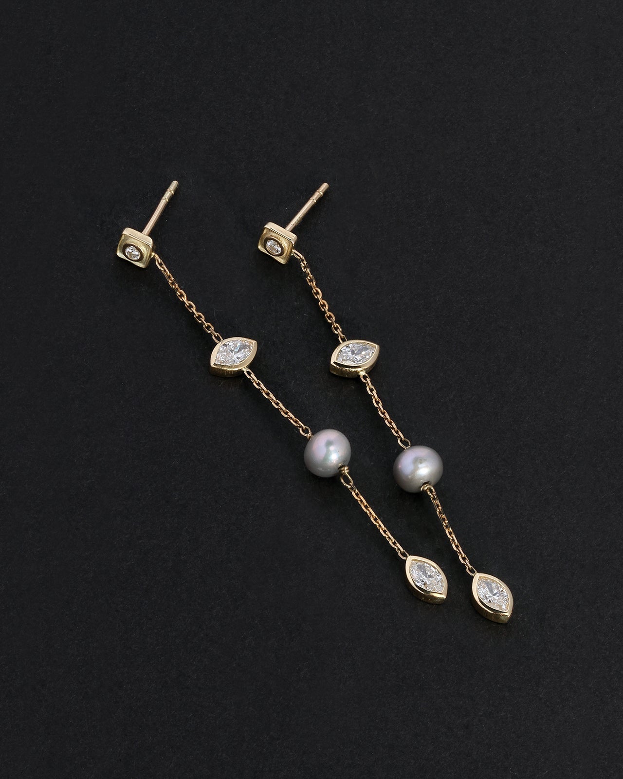 Temple of the Sun Mer Statement Earrings Pearl Diamond Solid Gold