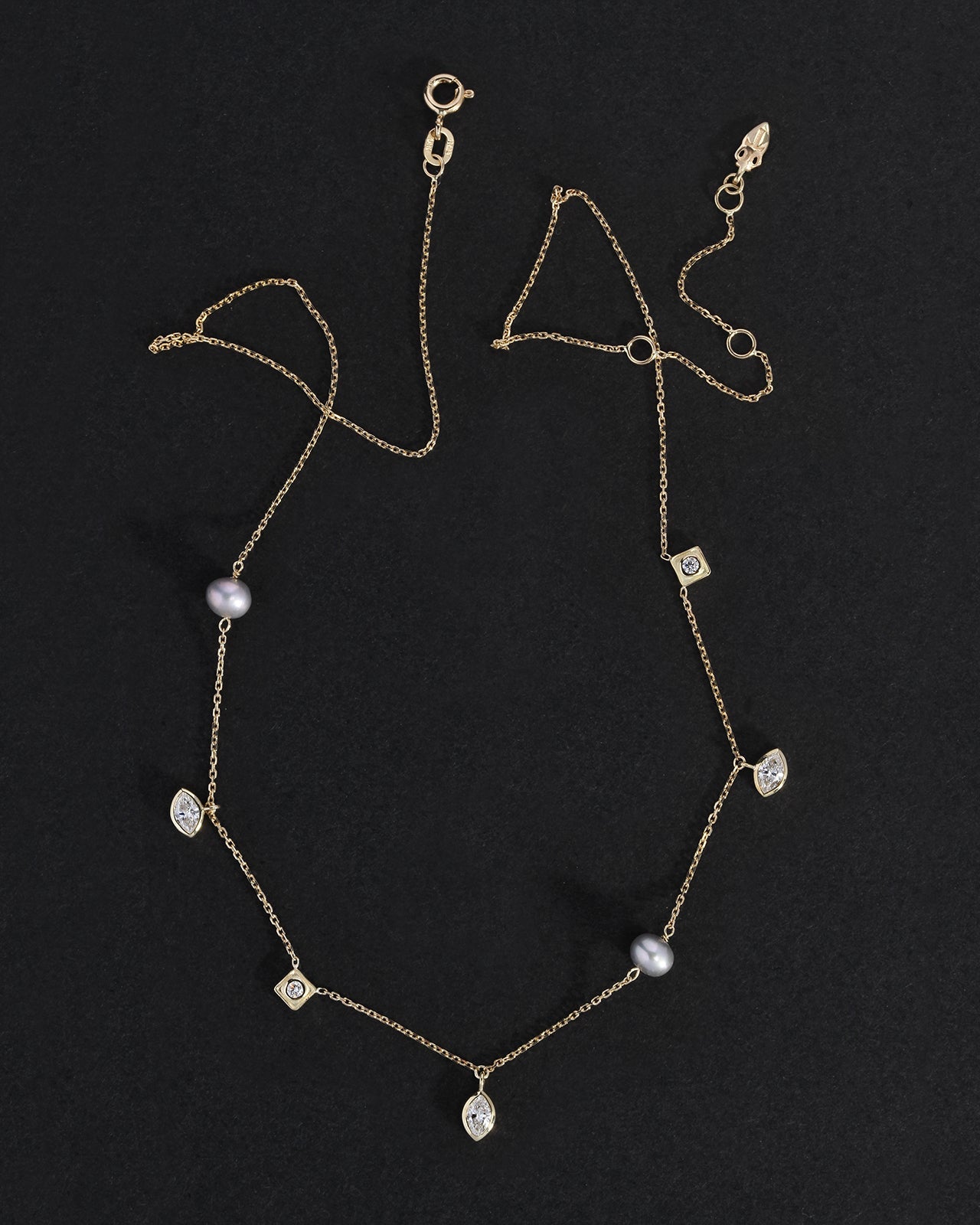 Temple of the Sun Mer Station Necklace Pearl Diamond Solid Gold
