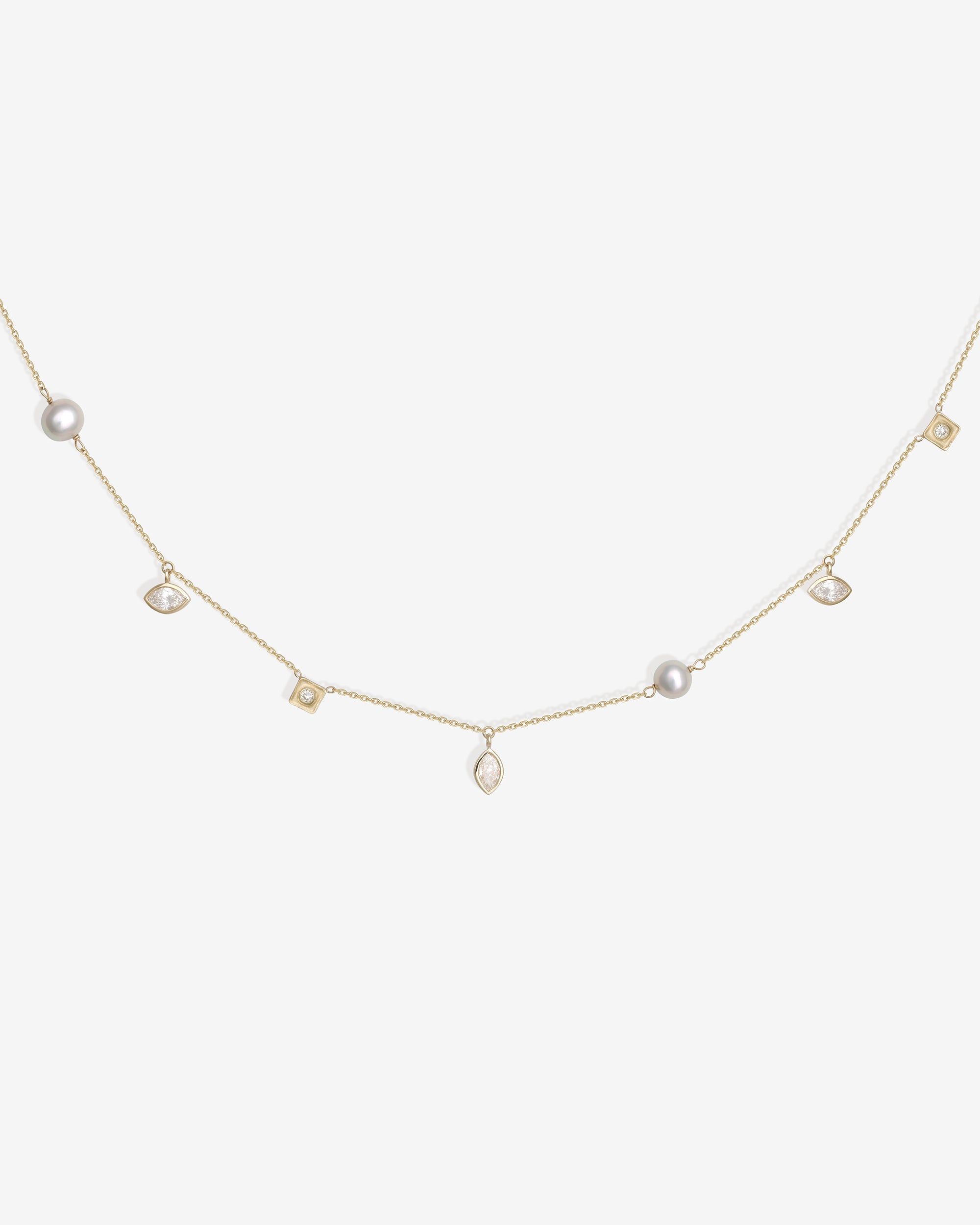 Temple of the Sun Mer Station Necklace Pearl Diamond Solid Gold