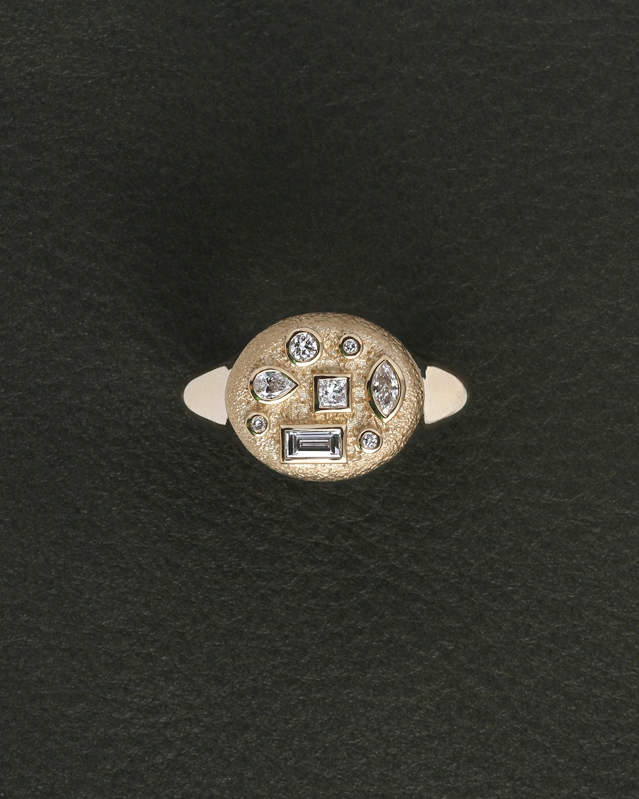 Temple of the Sun Mosaic Ring Cluster Diamond Solid Gold