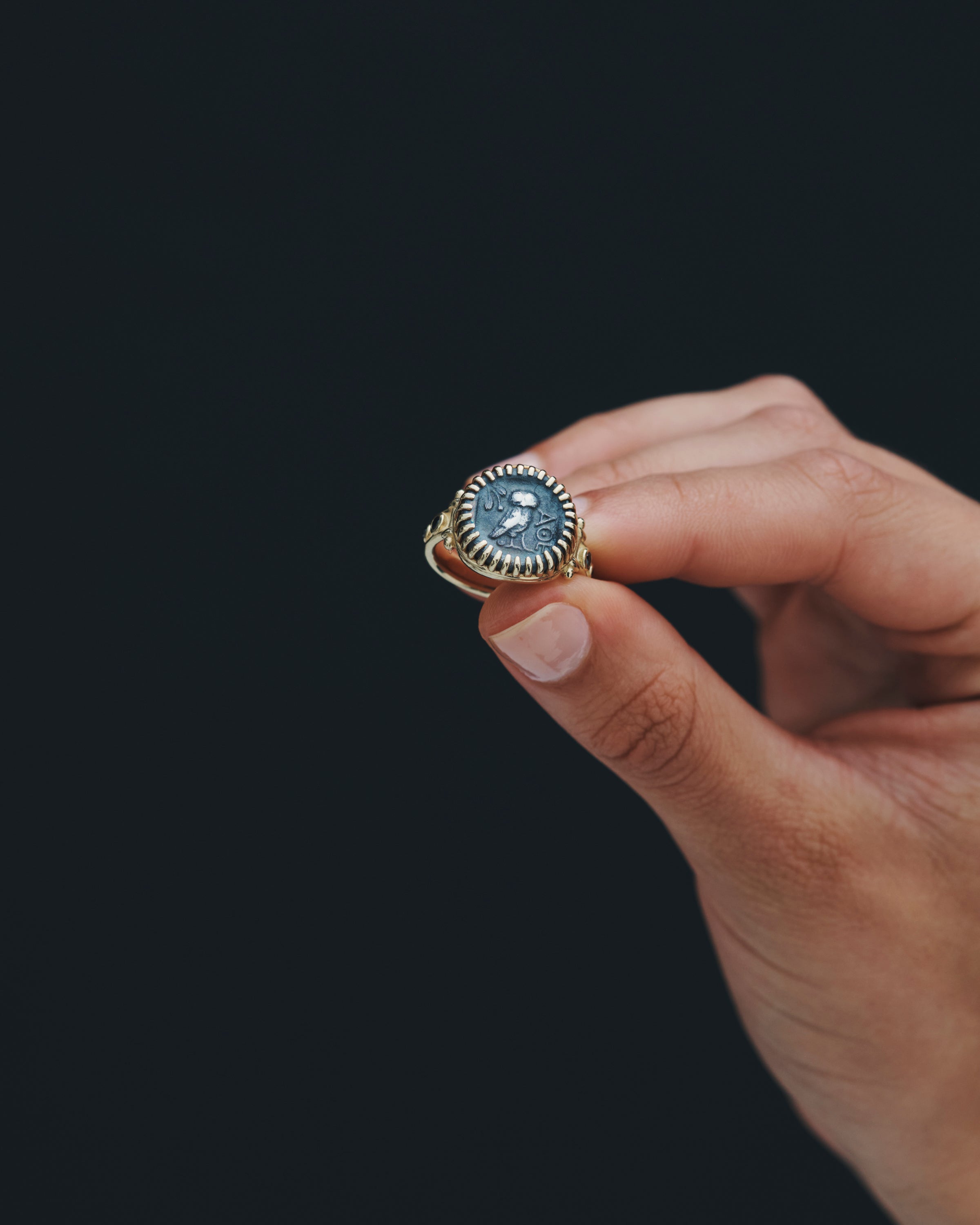 Palas Intaglio Ring Black Diamond Solid Gold