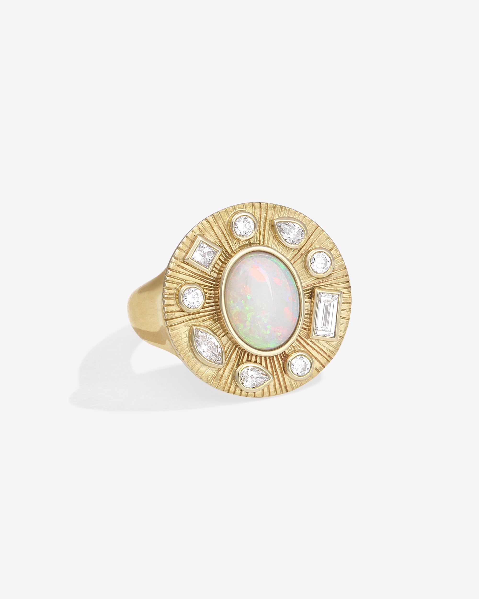 Temple of the Sun Radiance Ring Opal Diamond Solid Gold