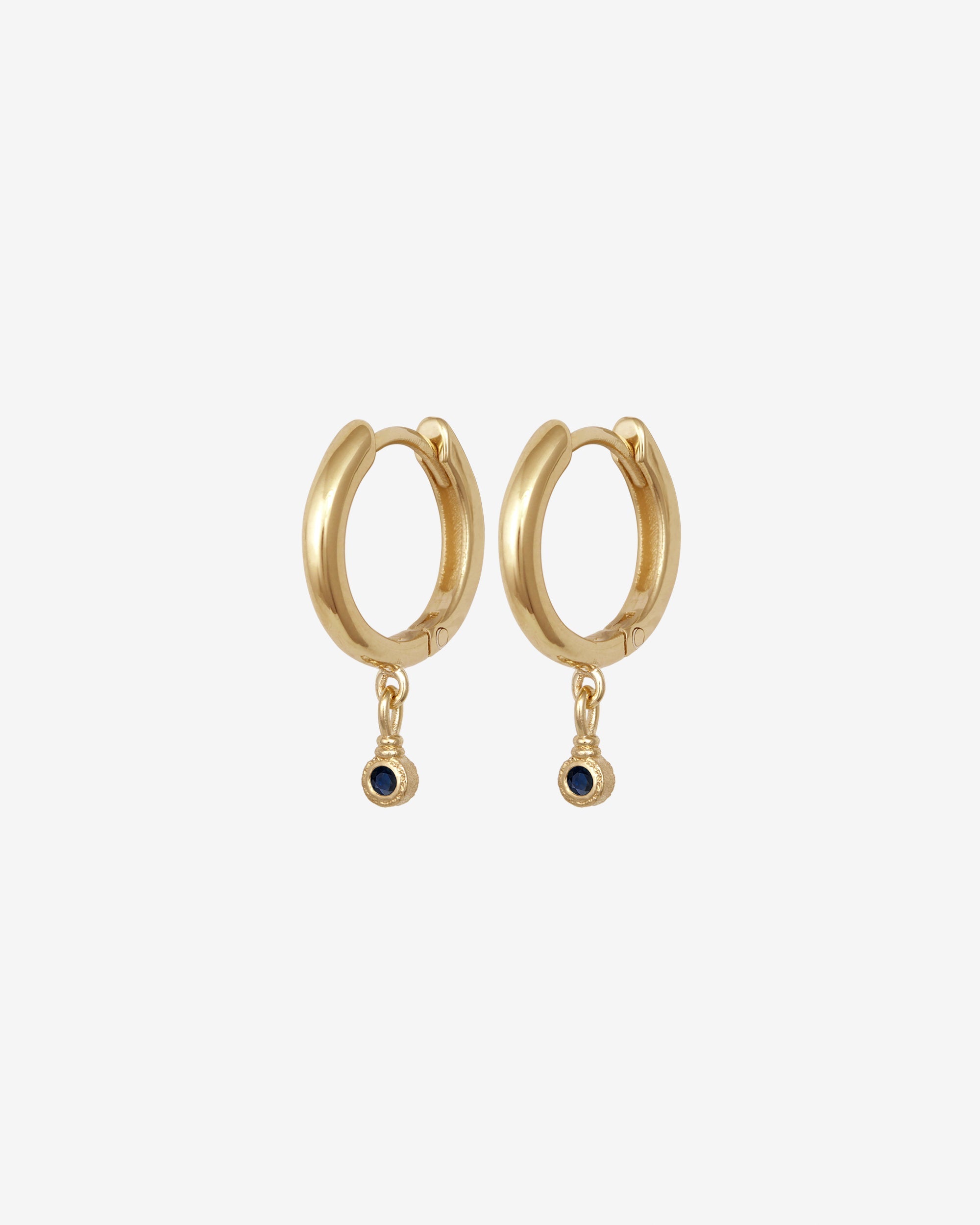 Temple of the Sun Relic Round Drop Earrings Sapphire Solid Gold