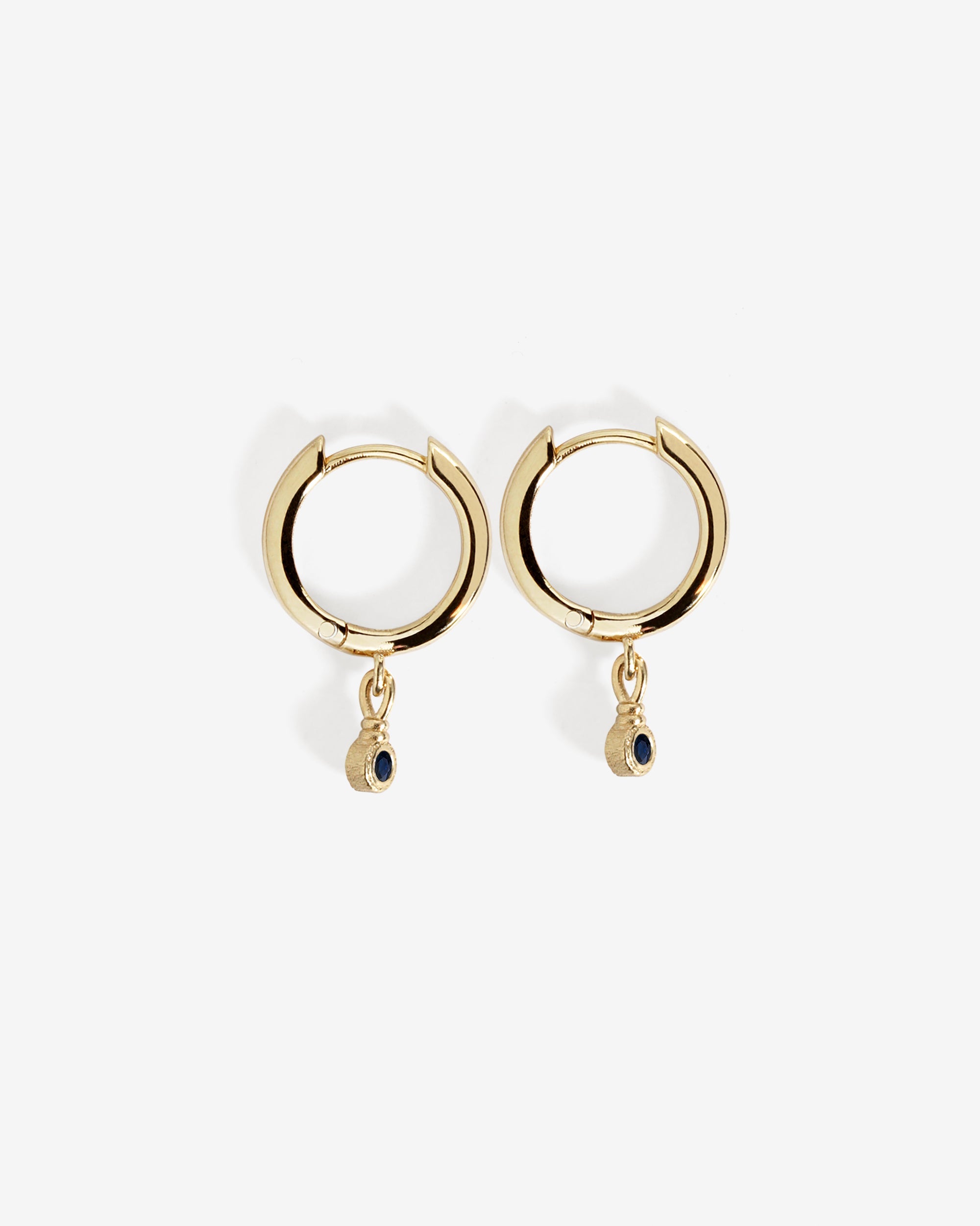 Temple of the Sun Relic Round Drop Earrings Sapphire Solid Gold