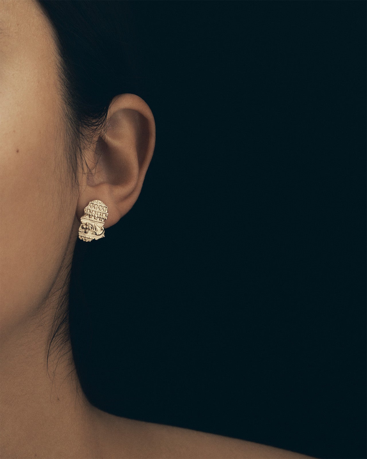 Temple of the Sun Relic VII Asymmetrical Earrings Solid Gold