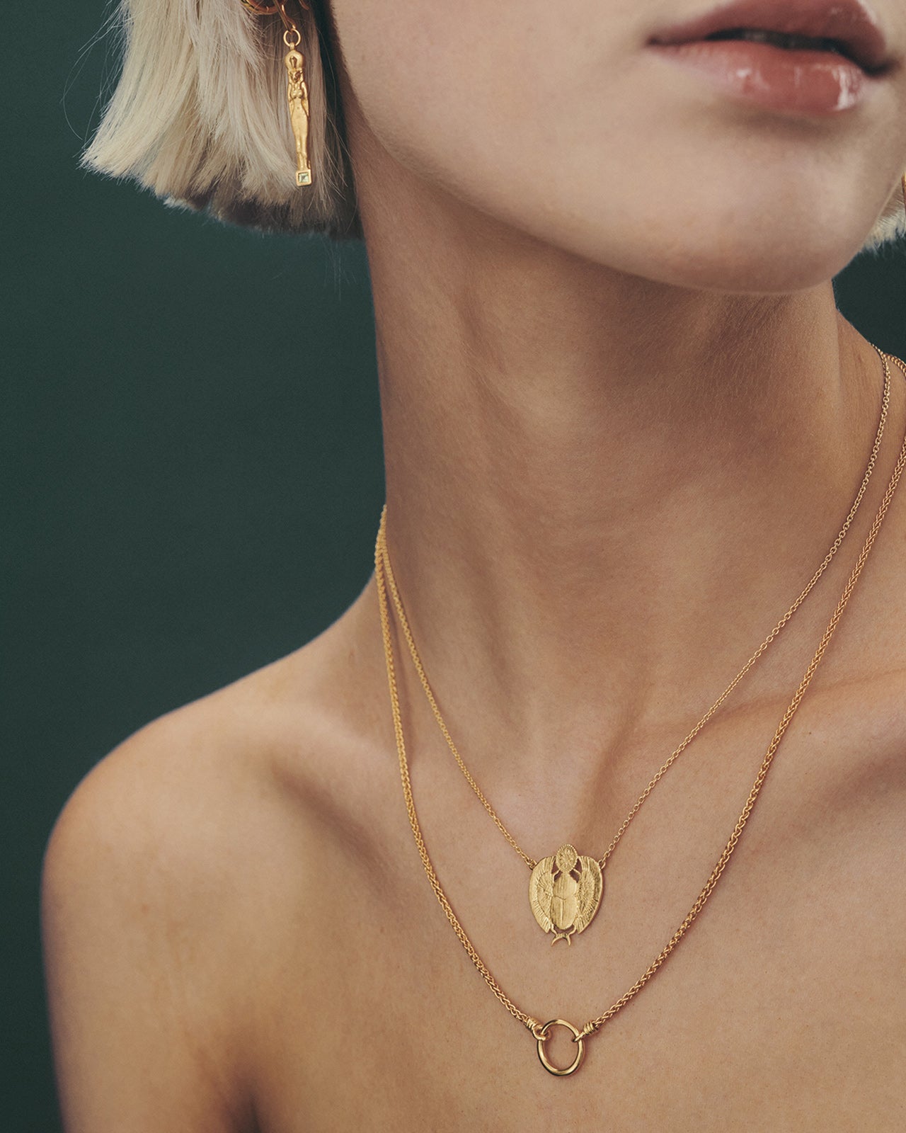 Temple of the Sun Scarab Necklace Gold Vermeil