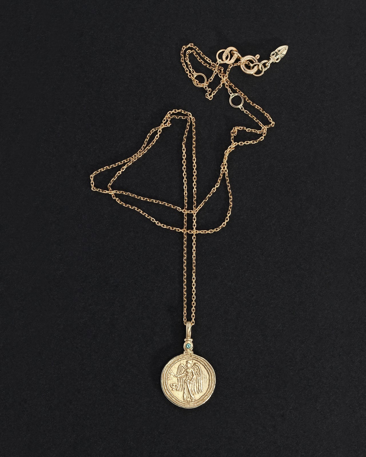 Temple of the Sun Serafina Coin Necklace Emerald Solid Gold
