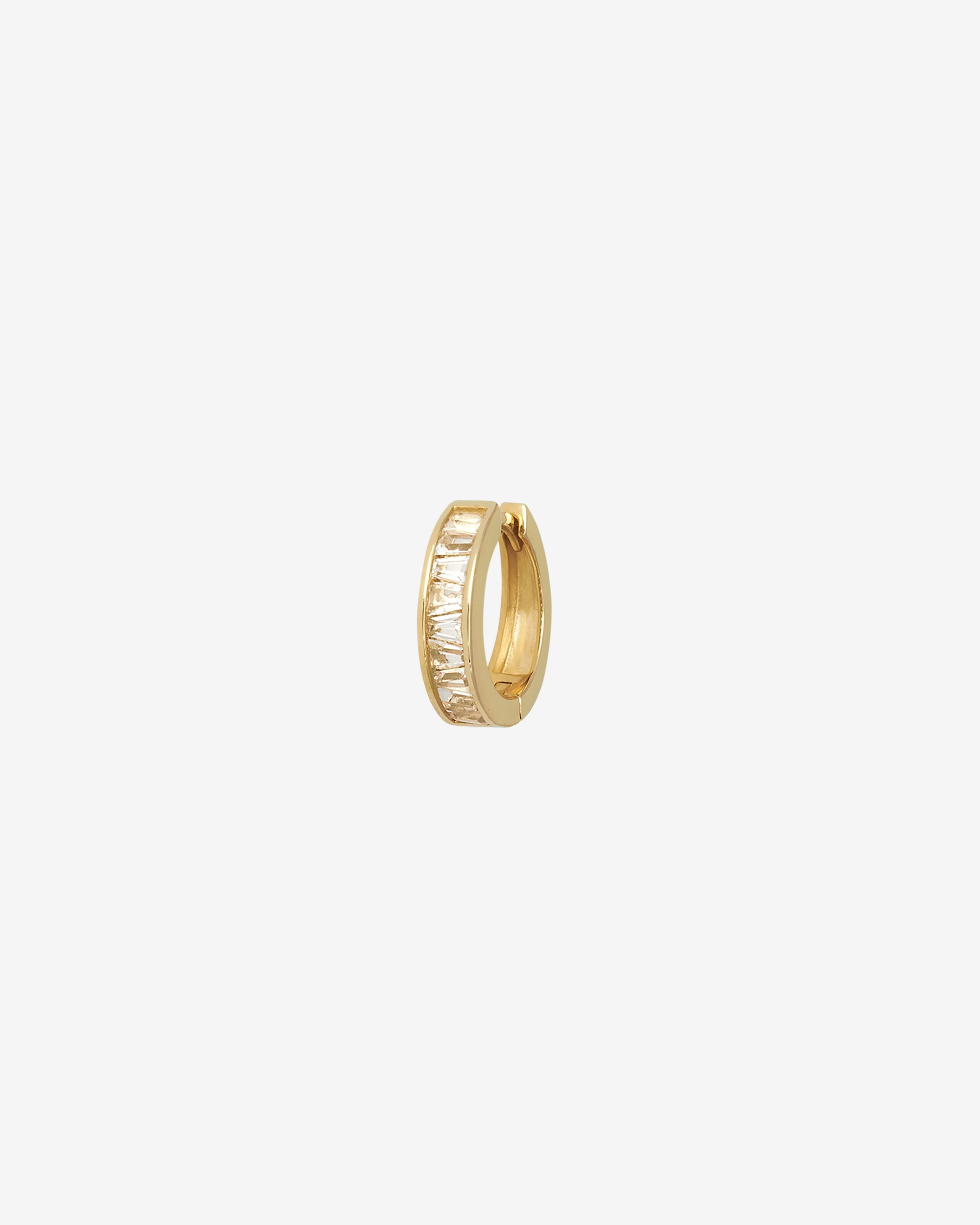 Temple of the Sun Tapered Baguette Single Huggie White Topaz Solid Gold