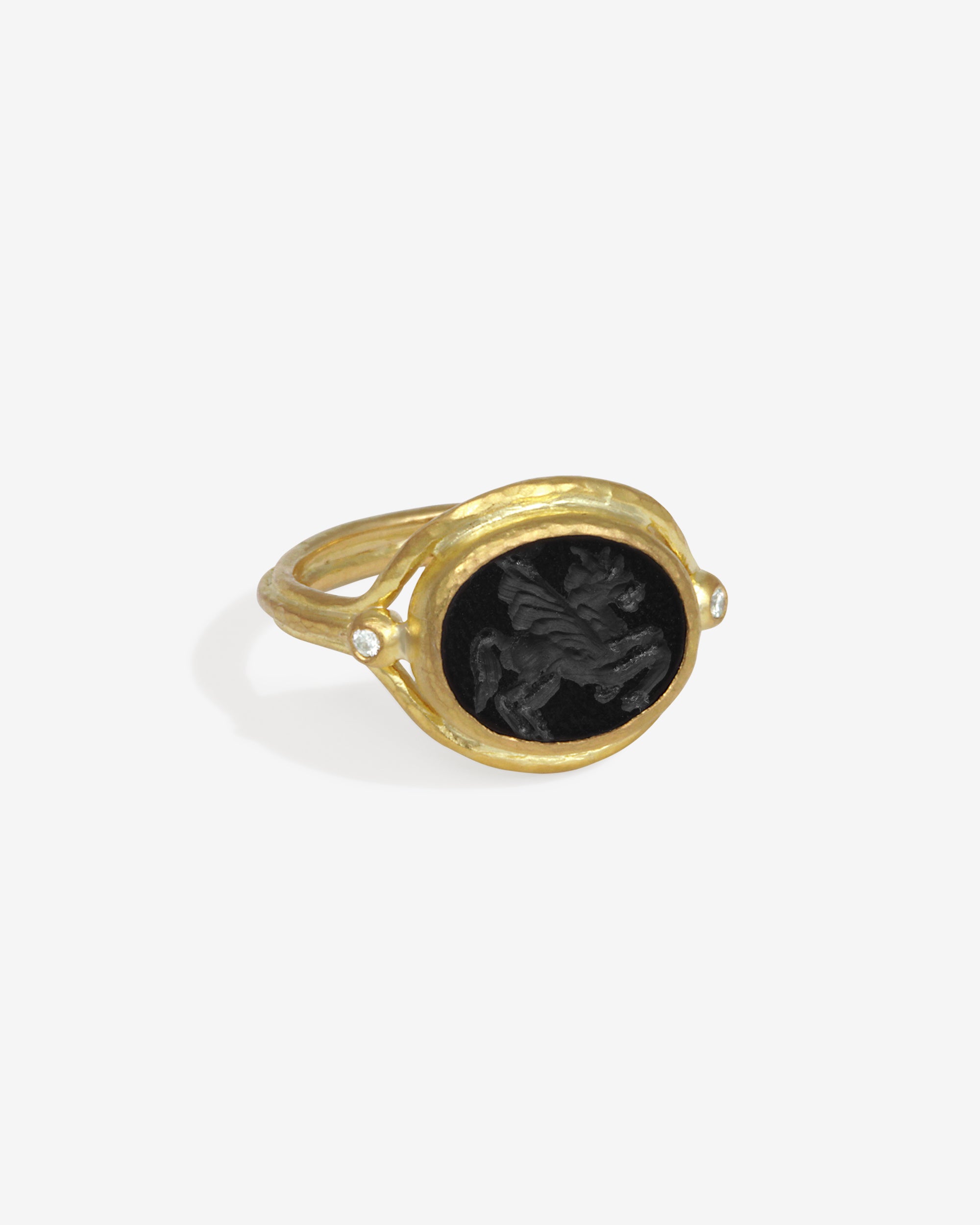 Tyana Ring Onyx Intaglio Diamond Solid Gold – Temple of the