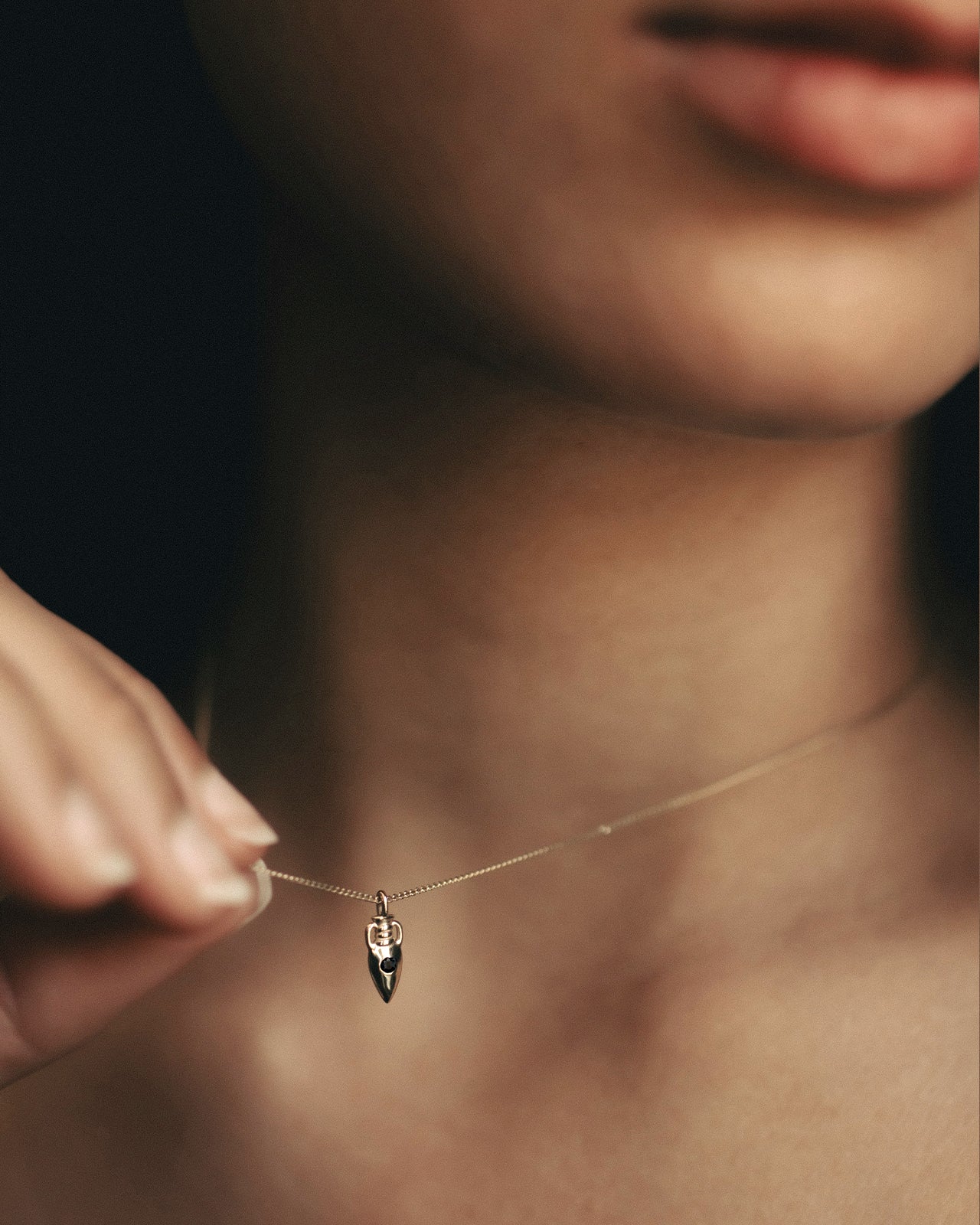 Temple of the Sun Urn Necklace Black Diamond Solid Gold