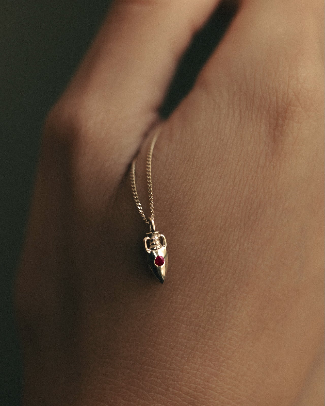 Temple of the Sun Urn Necklace Ruby Solid Gold