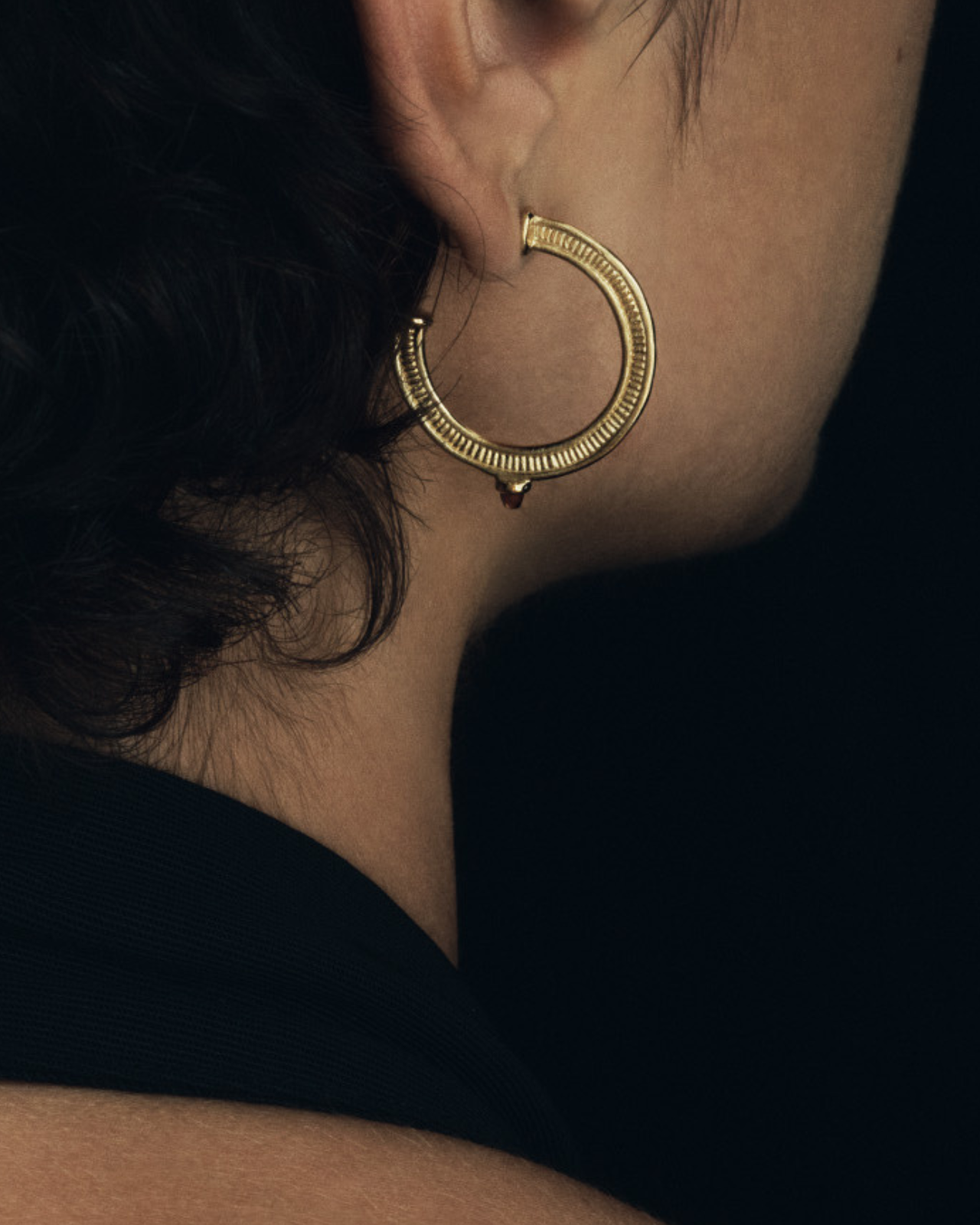 Temple of the Sun Vulcan Hoop Earrings Gold Vermeil