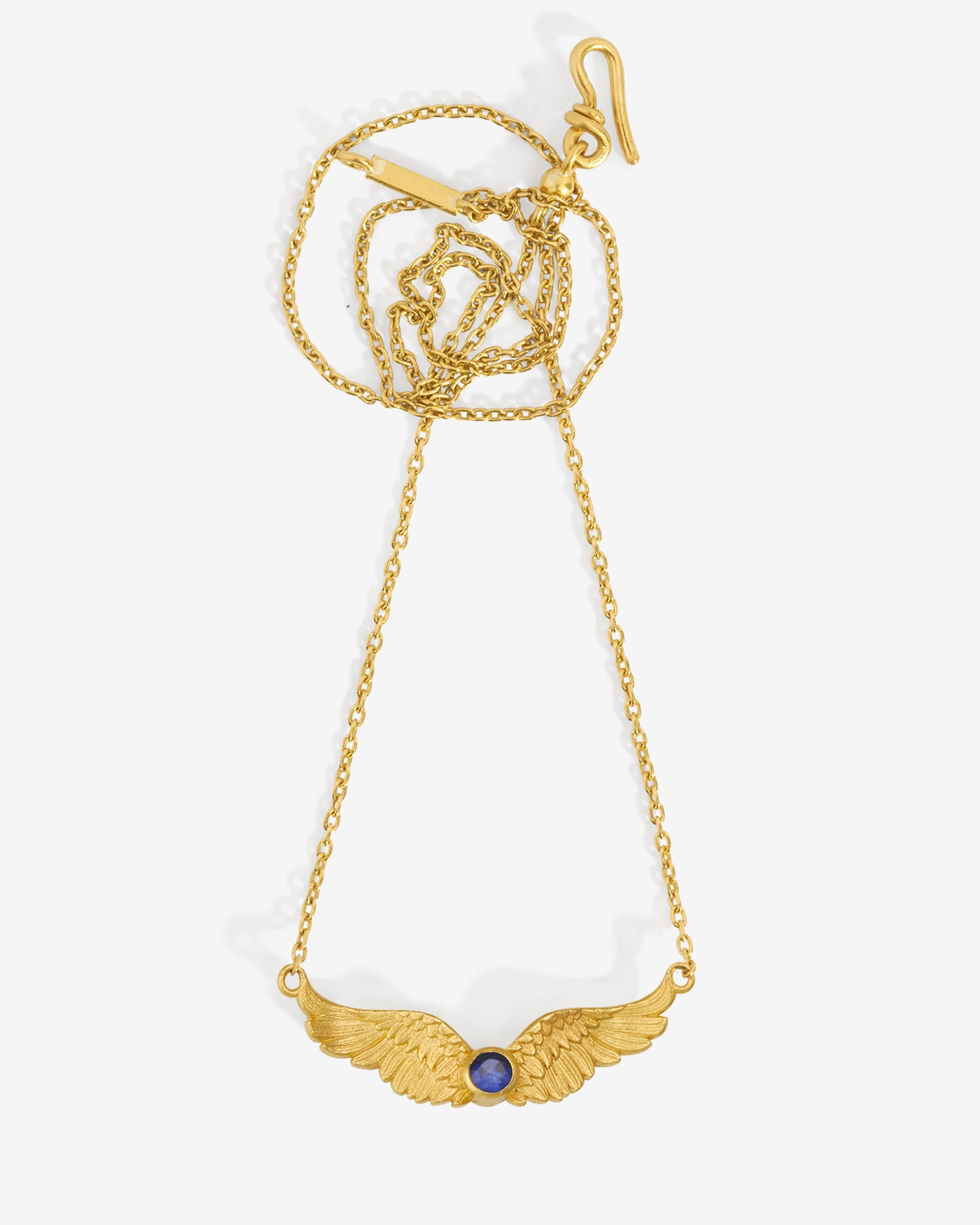 Temple of the Sun Winged Necklace Sapphire Solid Gold
