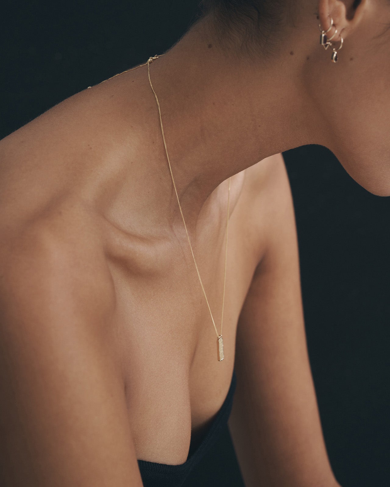 Temple of the Sun Cartouche Necklace Black Diamond Solid Gold