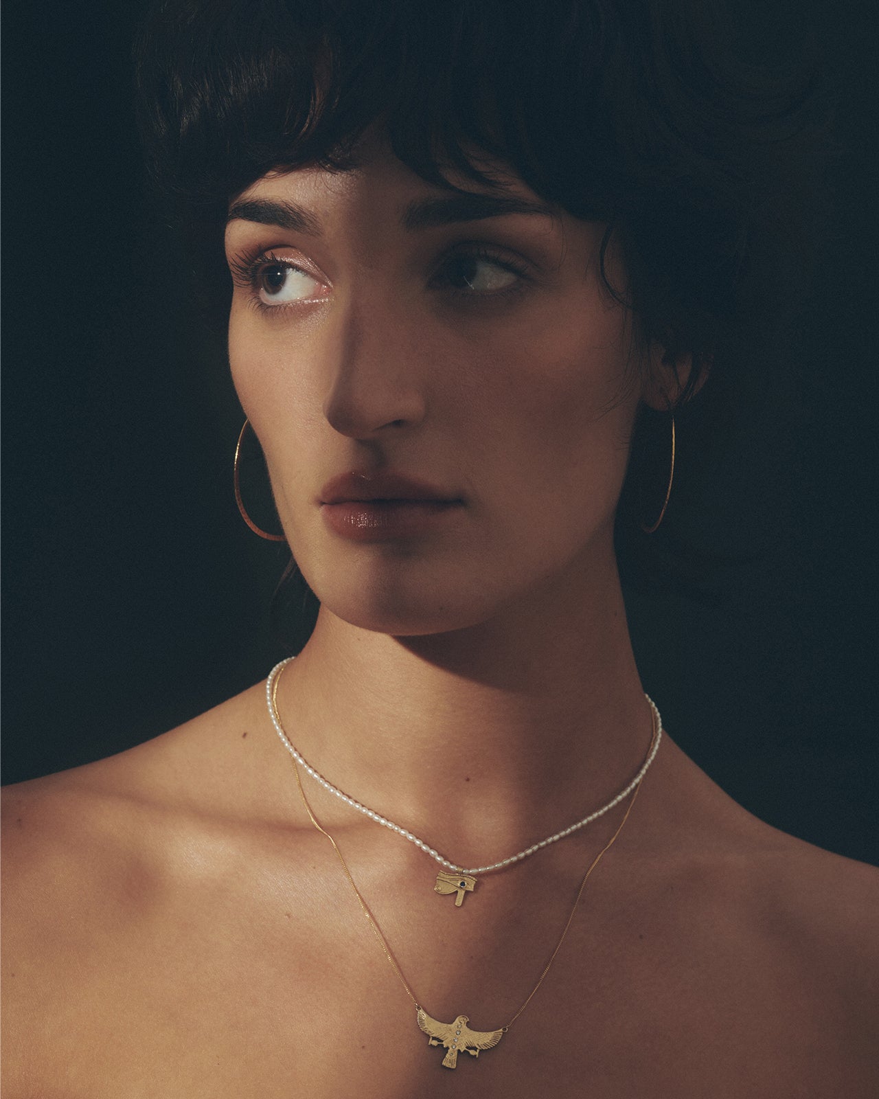 Temple of the Sun Eye of Horus Beaded Necklace Solid Gold