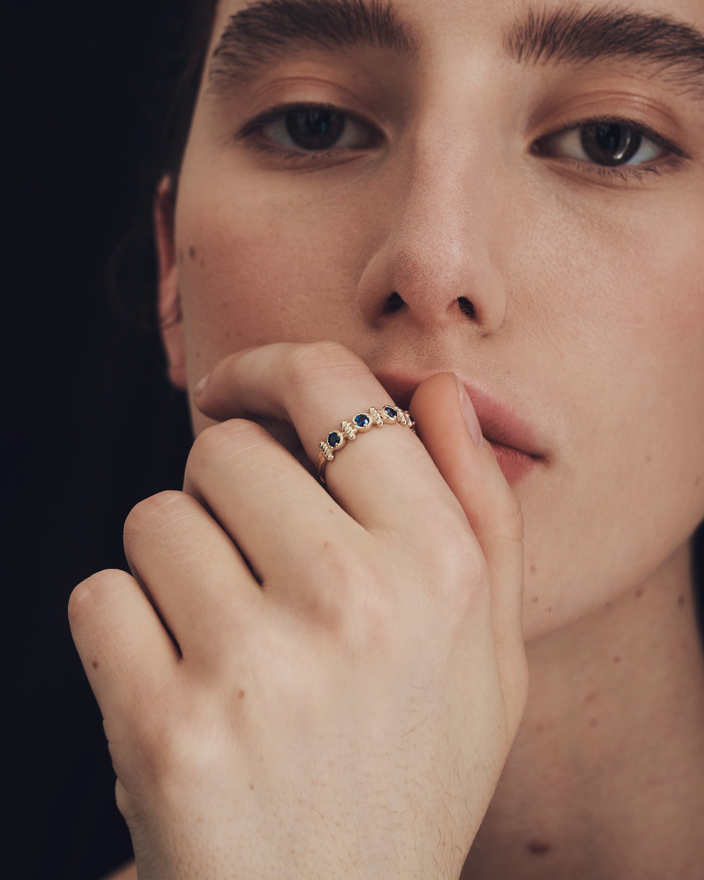 Asteria Half Eternity Ring Sapphire Solid Gold