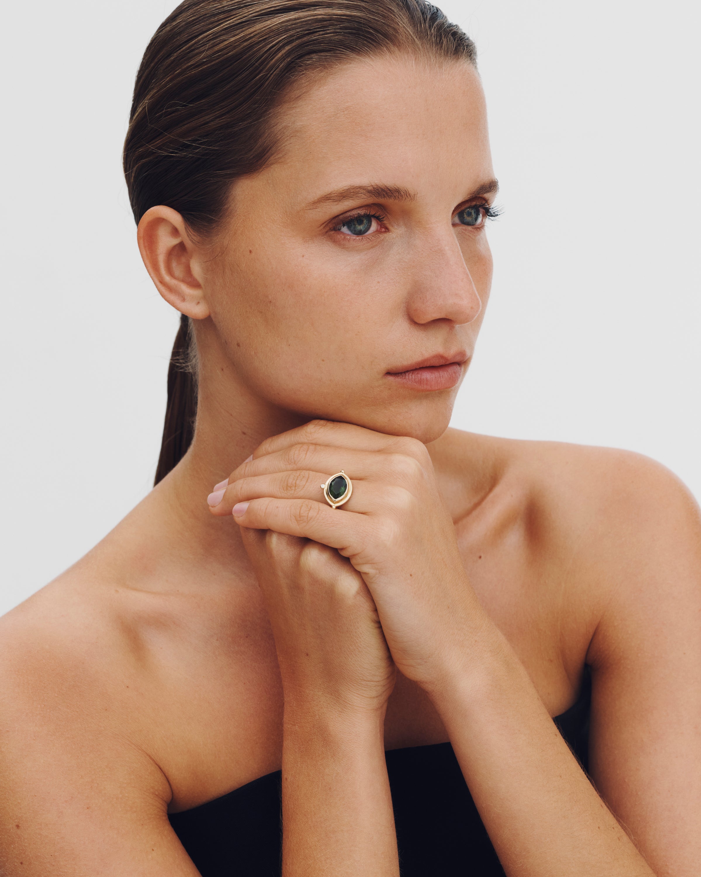 Celestial Ring Moldavite Diamond Solid Gold