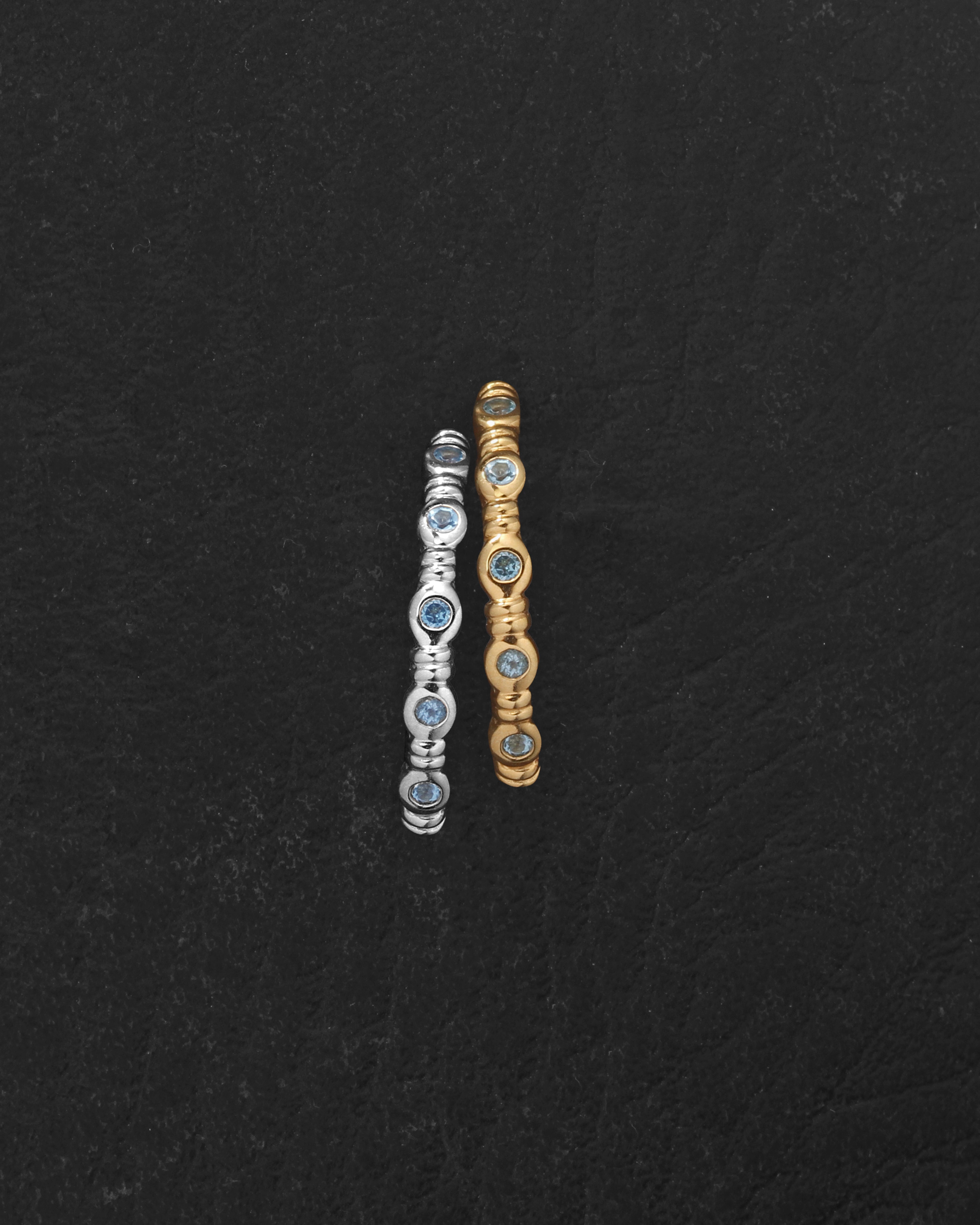 Aqua Ring in Gold Vermeil and Silver on dark leather