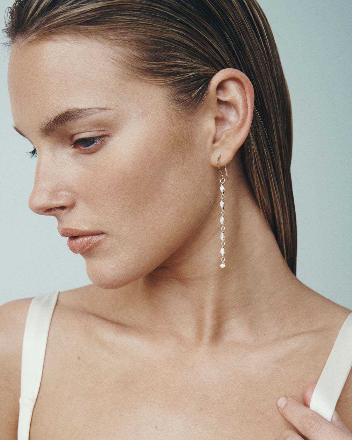 Aria Diamond Earrings Solid Gold, worn
