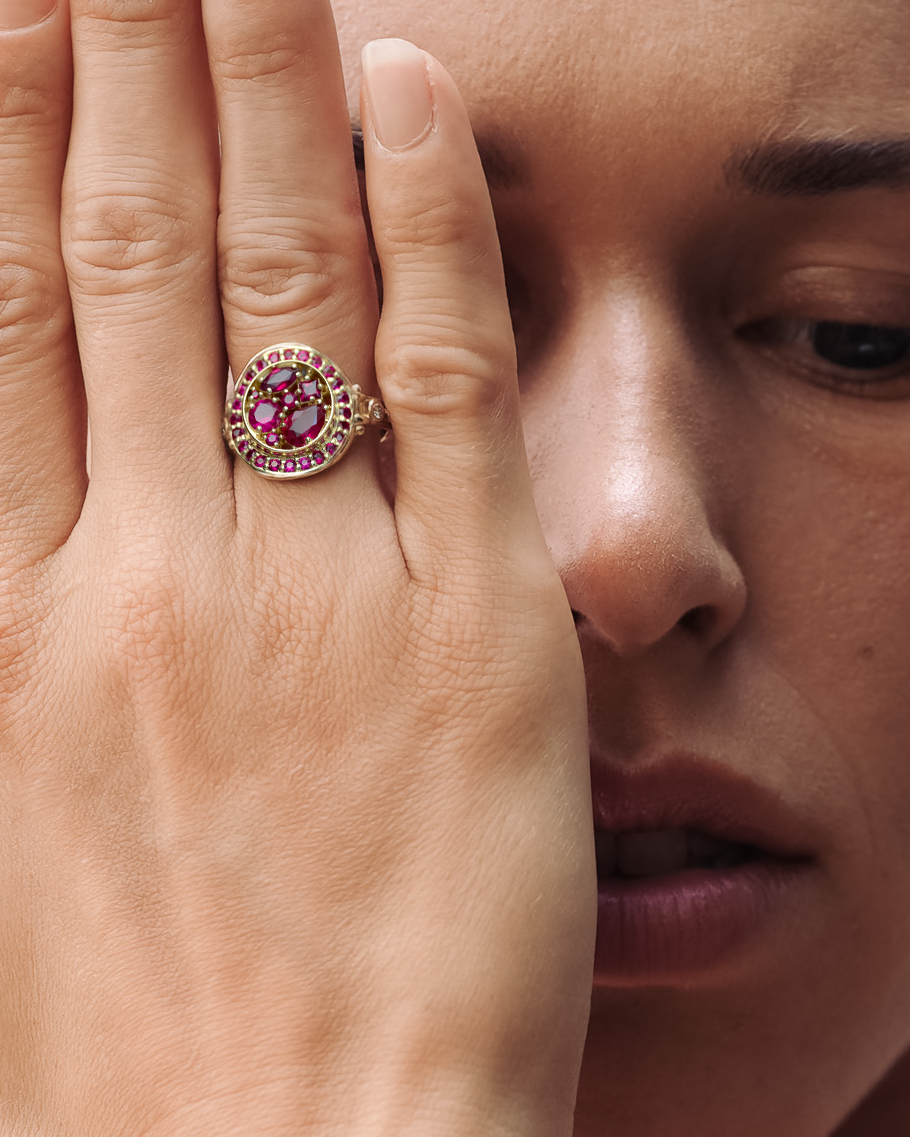 Asteria Halo Ruby Ring Solid Gold
