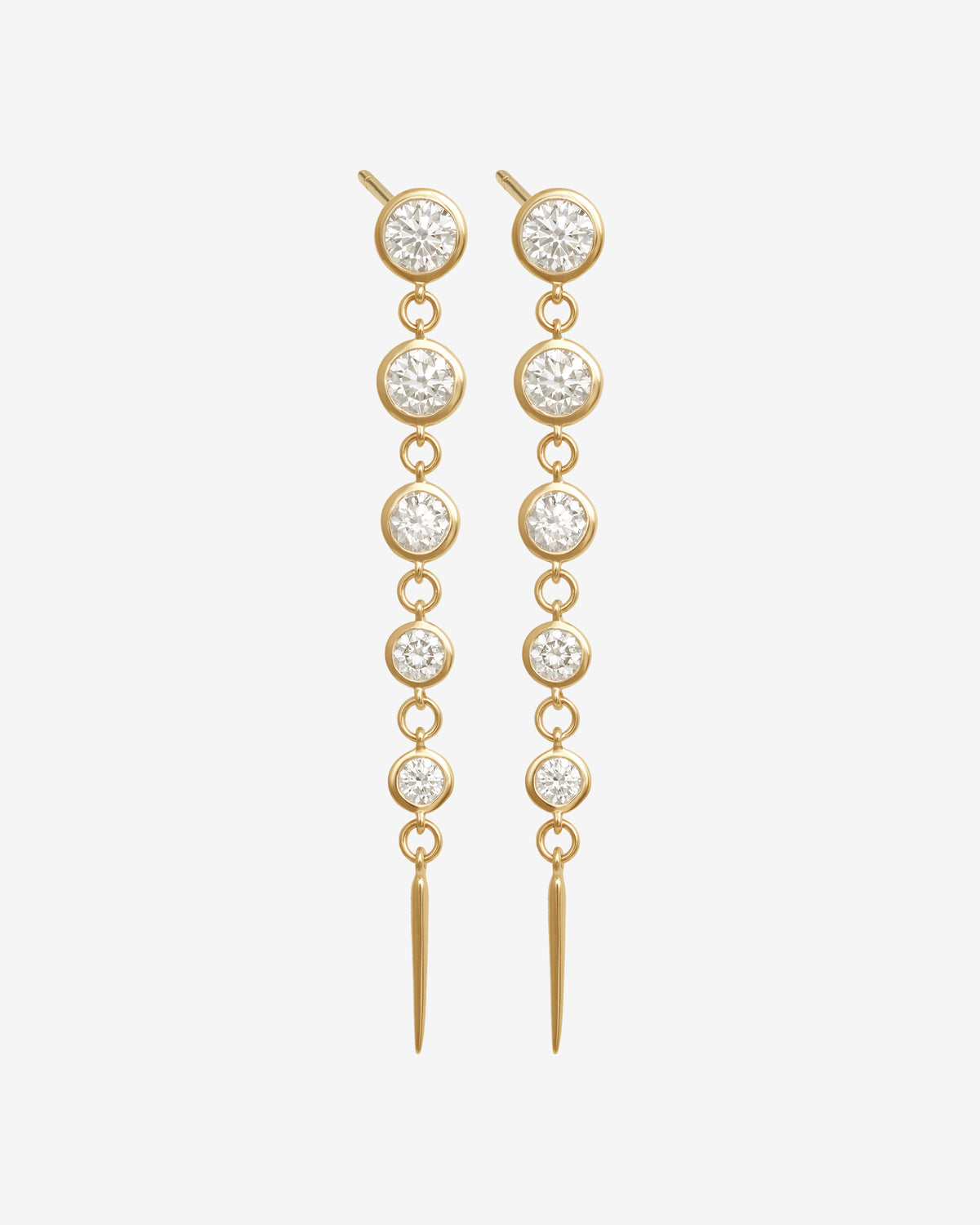 Aten Diamond Earrings Solid Gold set with five graduated diamonds