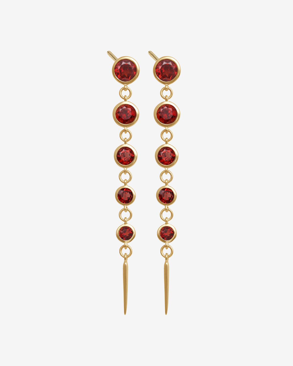 Aten Garnet Earrings Solid Gold set with five graduated garnets