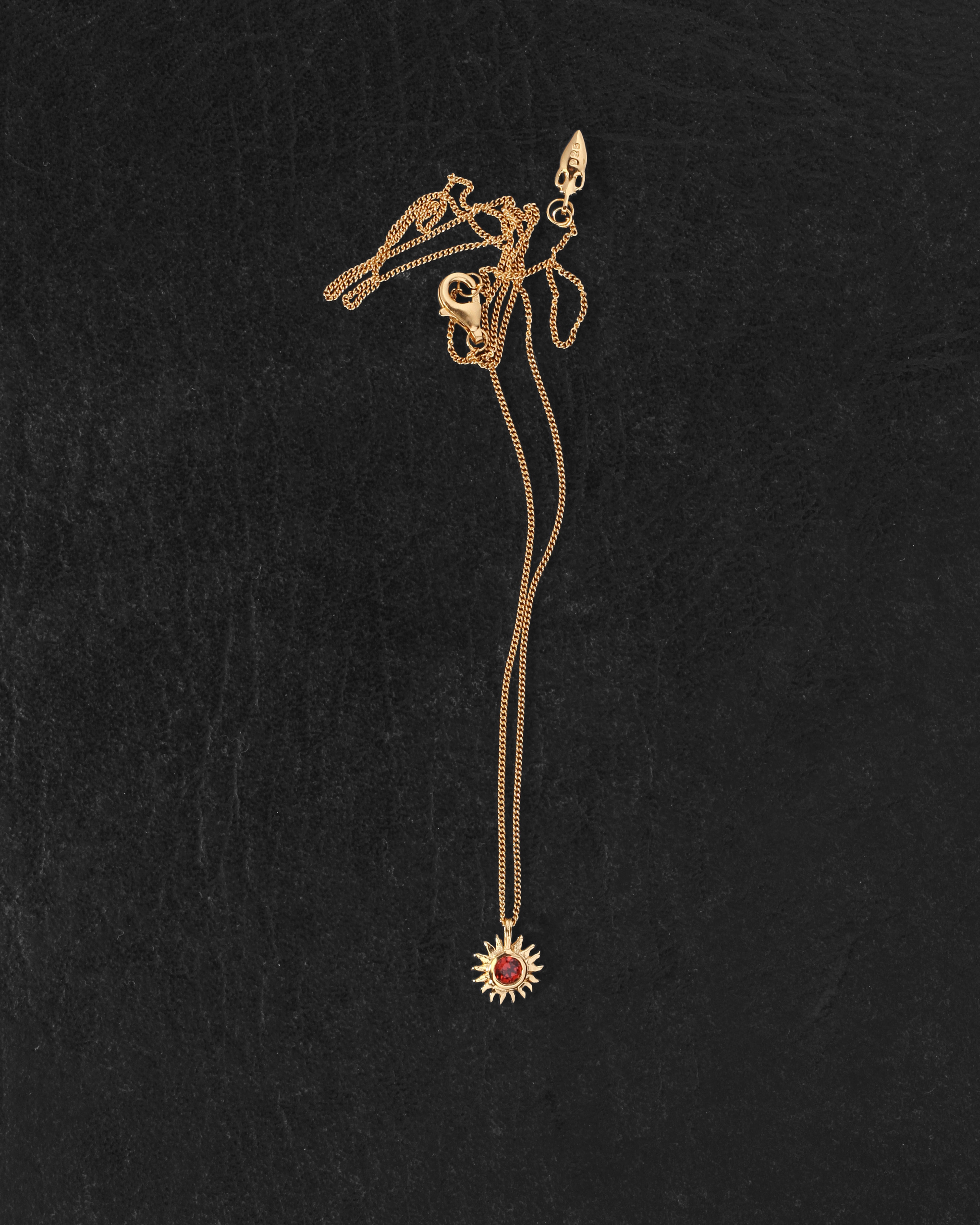 Aten Necklace Gold Vermeil on dark leather