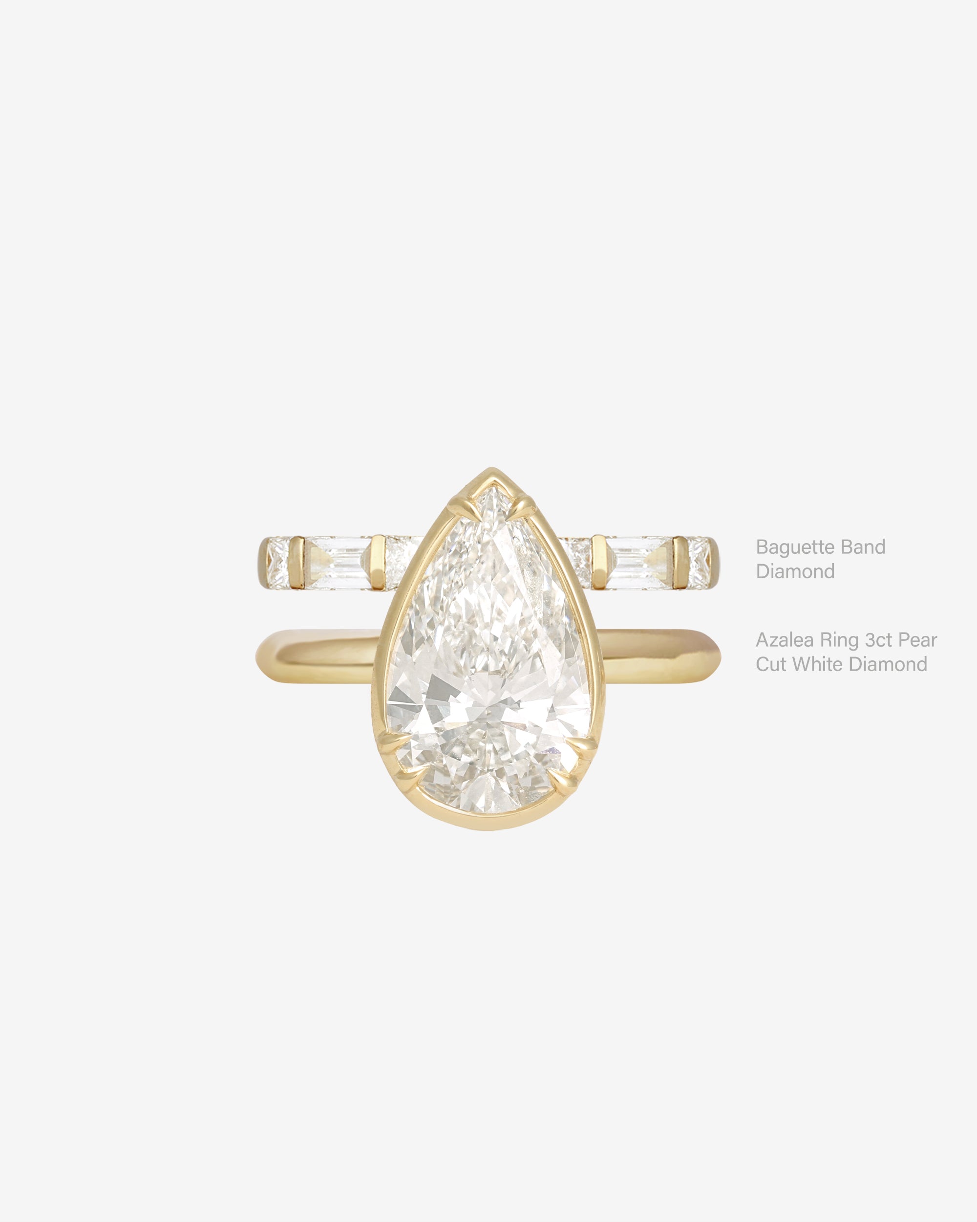 Azalea Ring 3ct Pear Cut White Diamond Solid Gold
