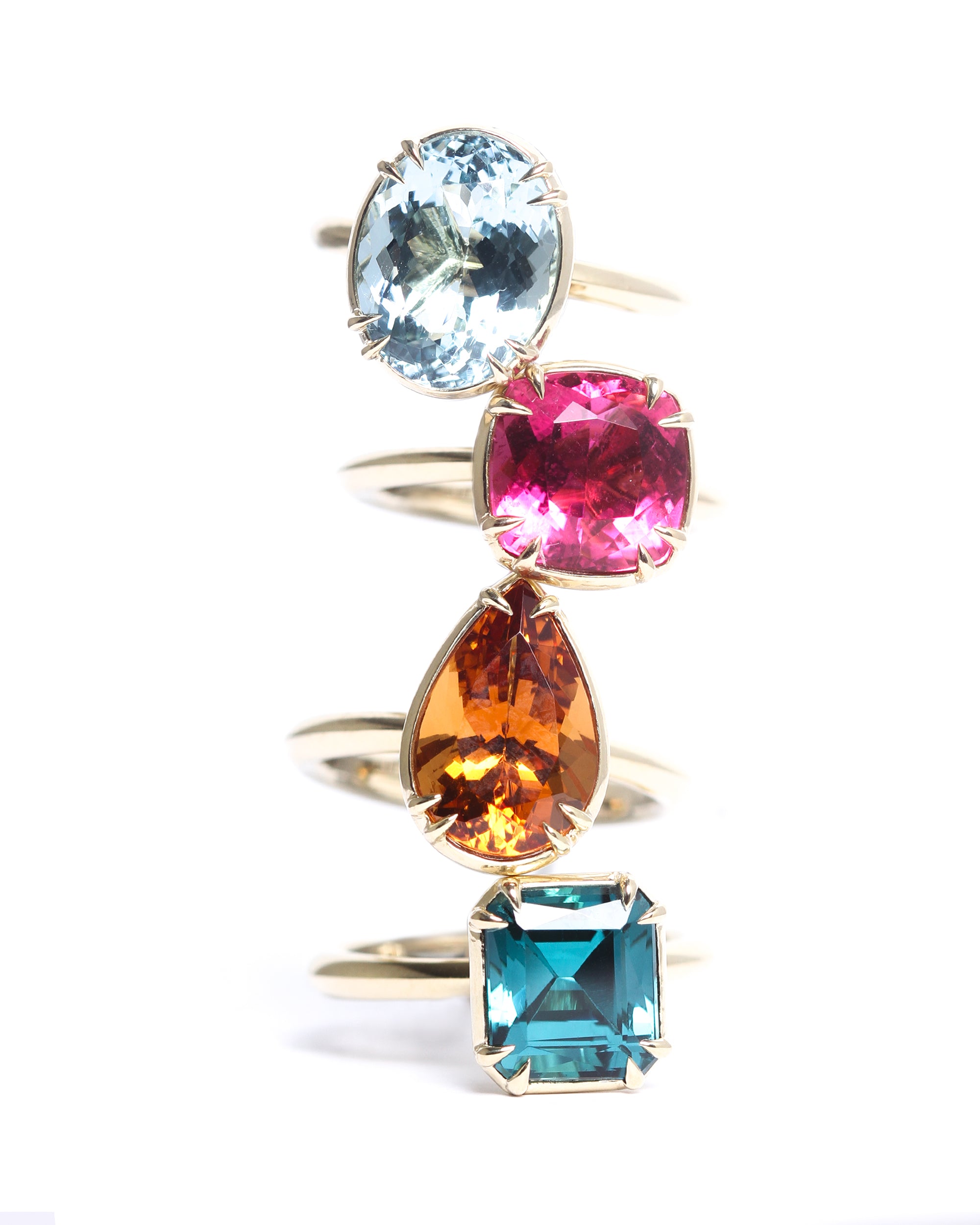 Multi colour gemstone Azalea Rings stacked