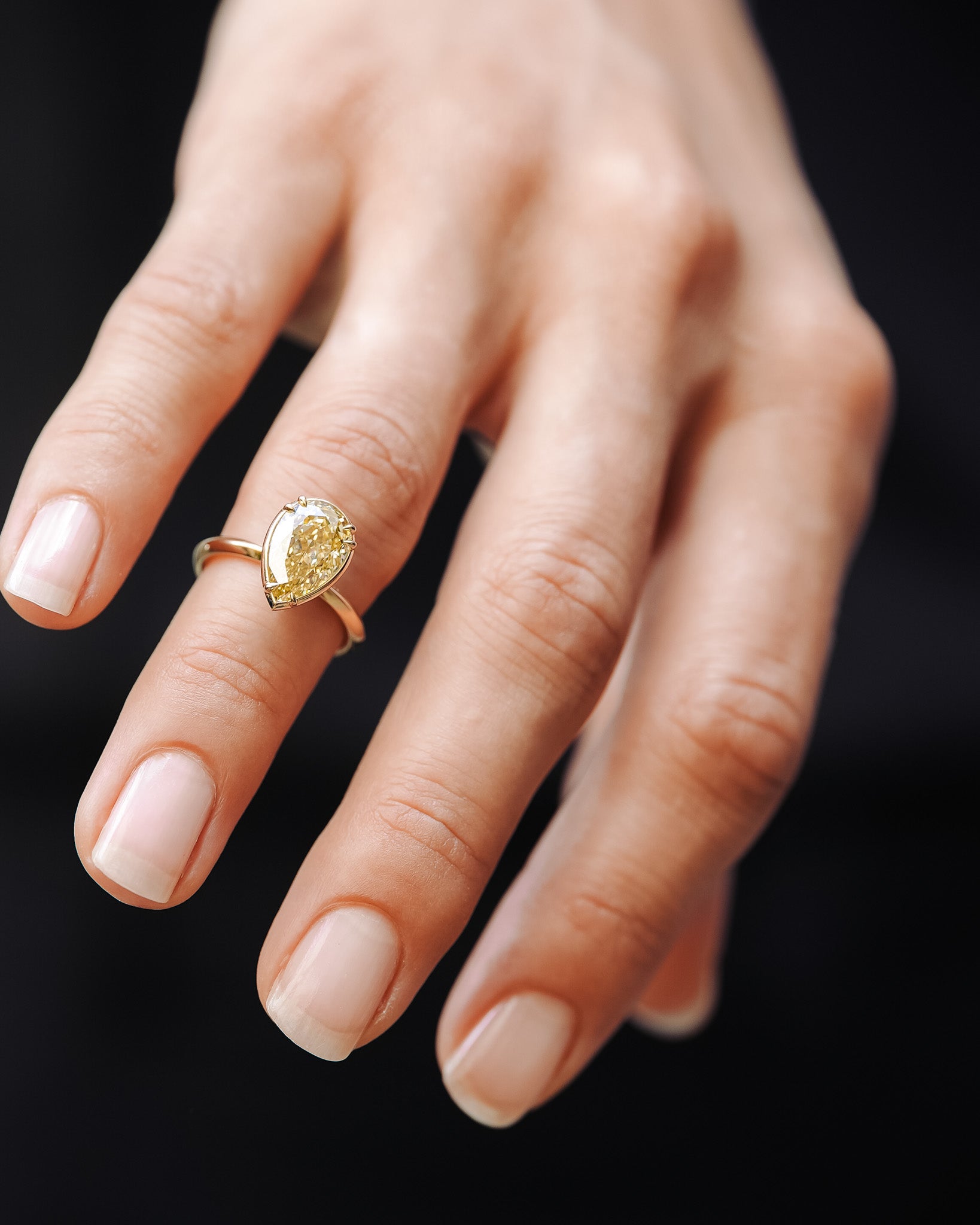 Azalea Ring 3ct Pear Cut Champagne Diamond Solid Gold