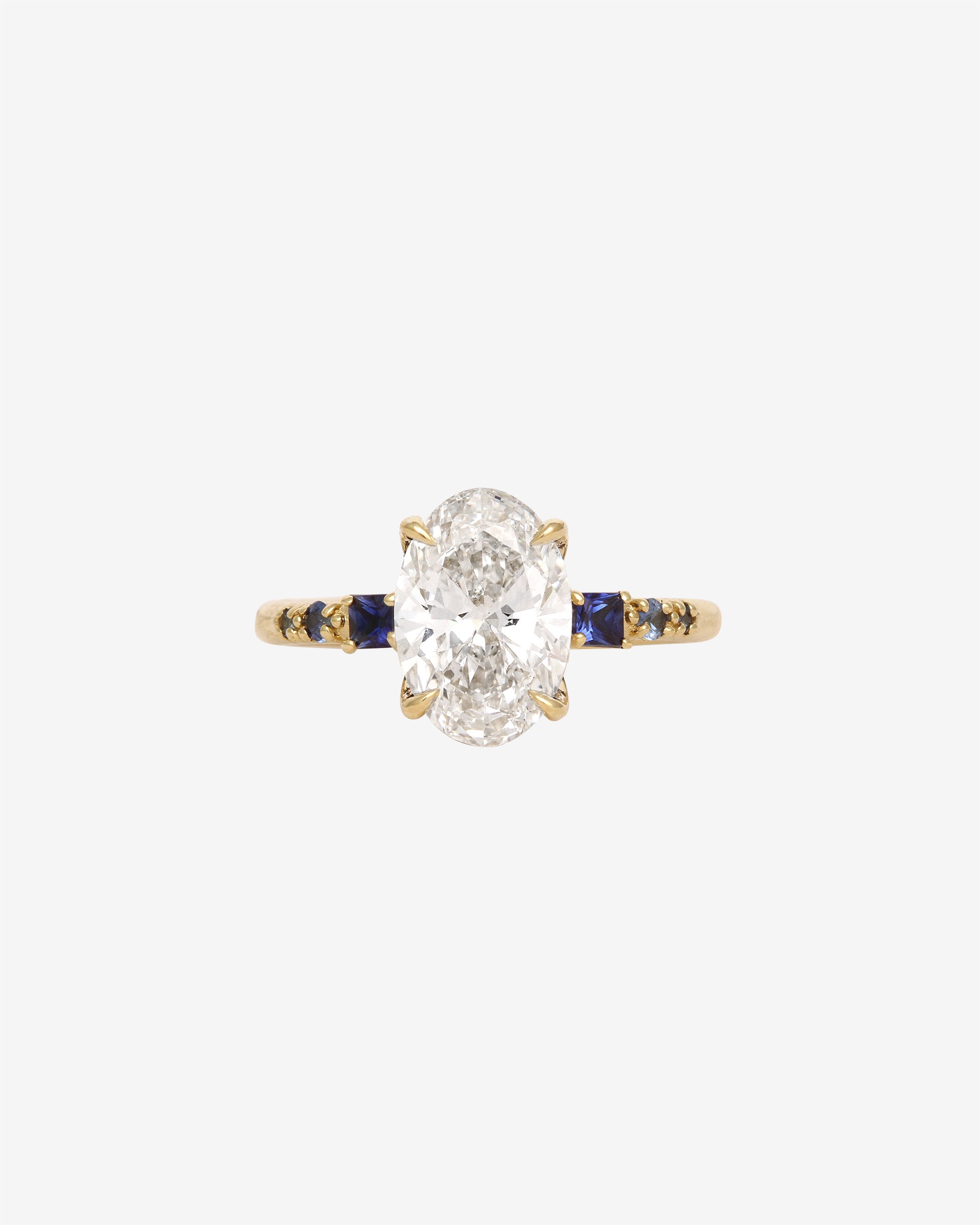 Allium Ring Oval Diamond Blue Sapphires Solid Gold