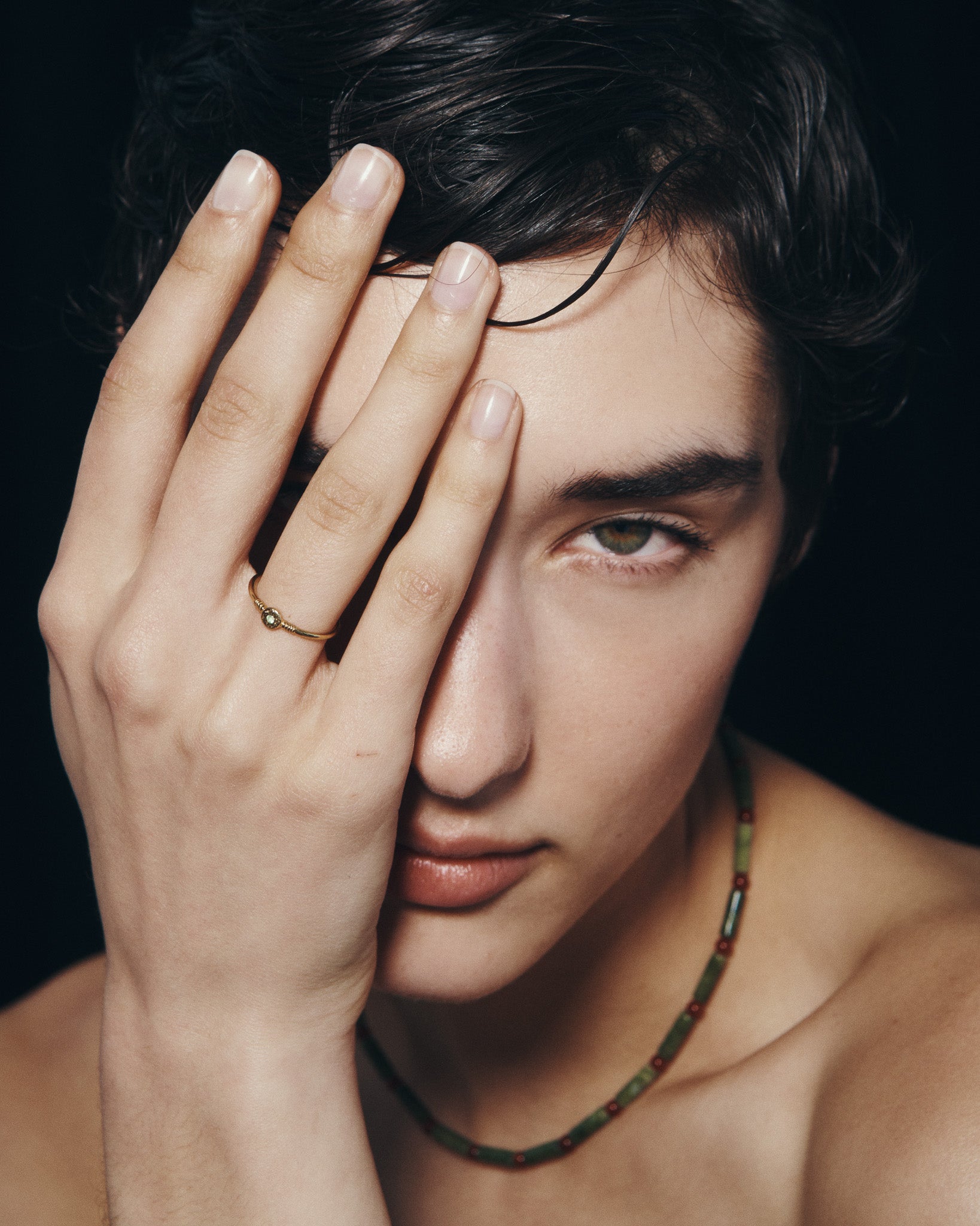 Bia Ring and Vana Beaded Necklace in Gold Vermeil, worn