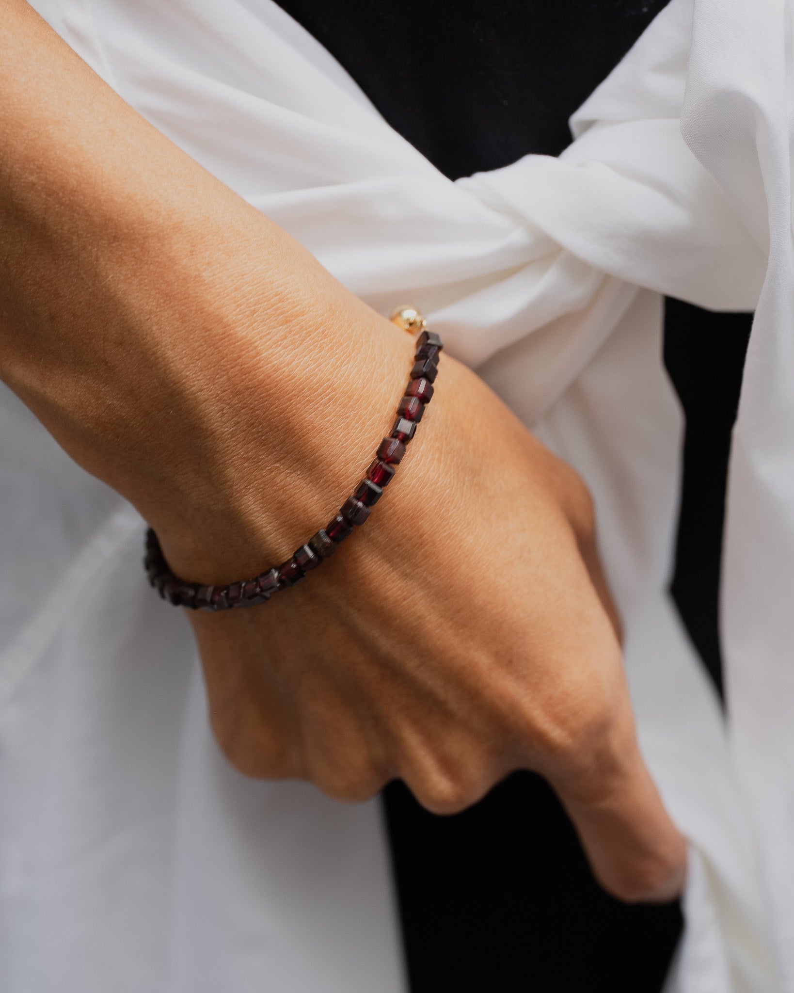 Lucien Garnet Bead Bracelet Solid Gold